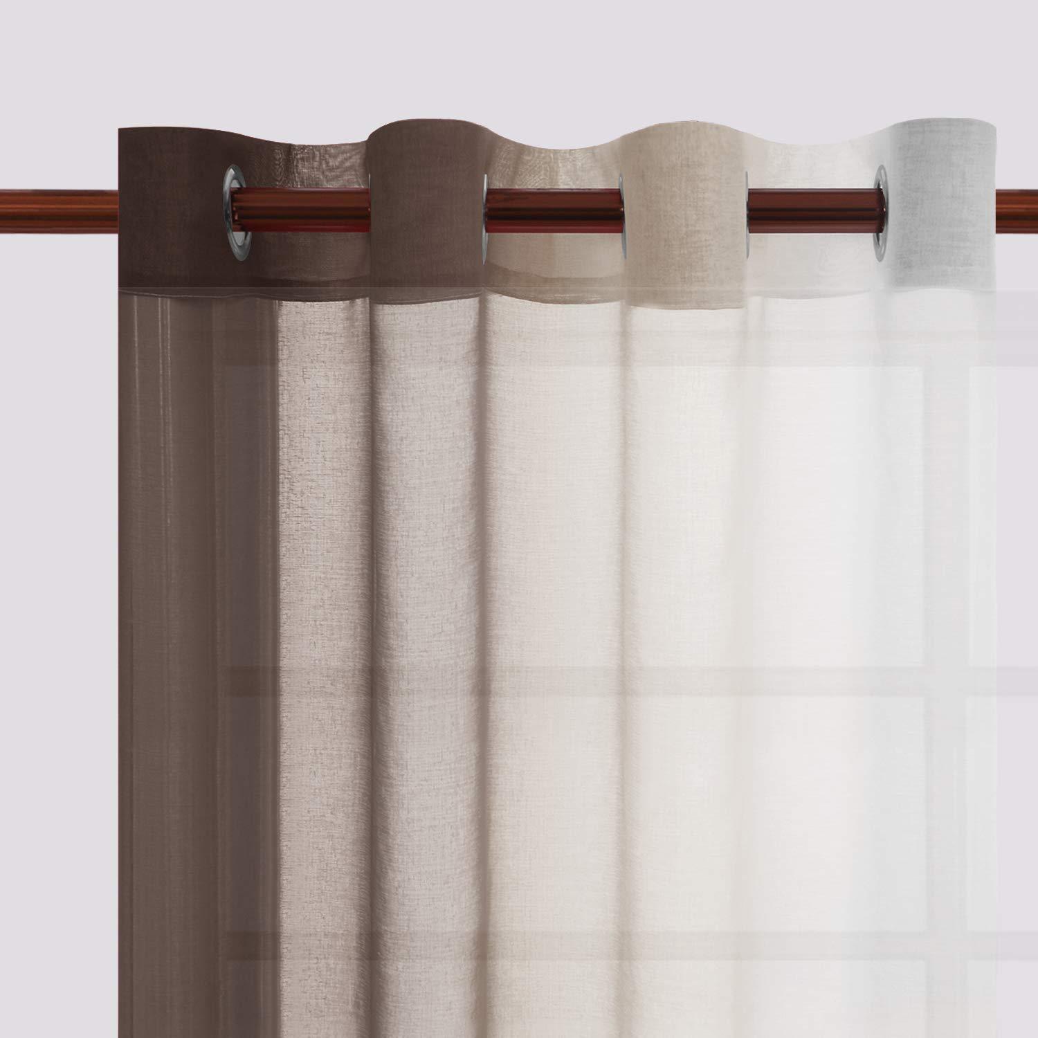 DWCN DWCN Ombre Sheer Curtains - Faux Linen Semi Voile Grommet Top Gradient Curtains for Bedroom and Living Room, Set of 2 Window Curtain Panels, 52 x 54 Inch Length, Chocolate Brown
