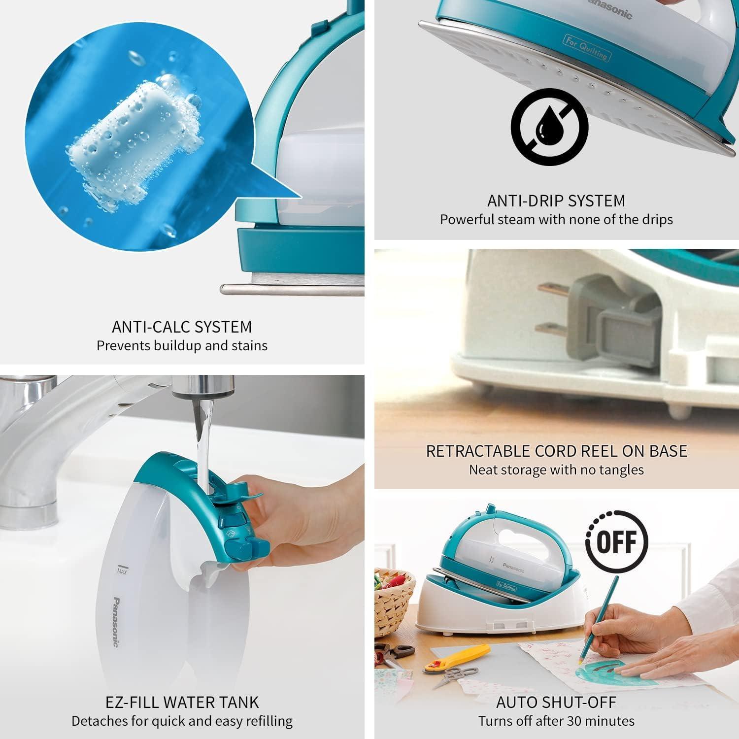 Panasonic Panasonic Cordless Iron, Portable 360-Degree Freestyle Dry/Steam Iron with Precision Tips and Stainless Steel Soleplate, Anti-Calc and Anti-Drip, Power Base and Carrying/Storage - NI-QL1000G (Teal)