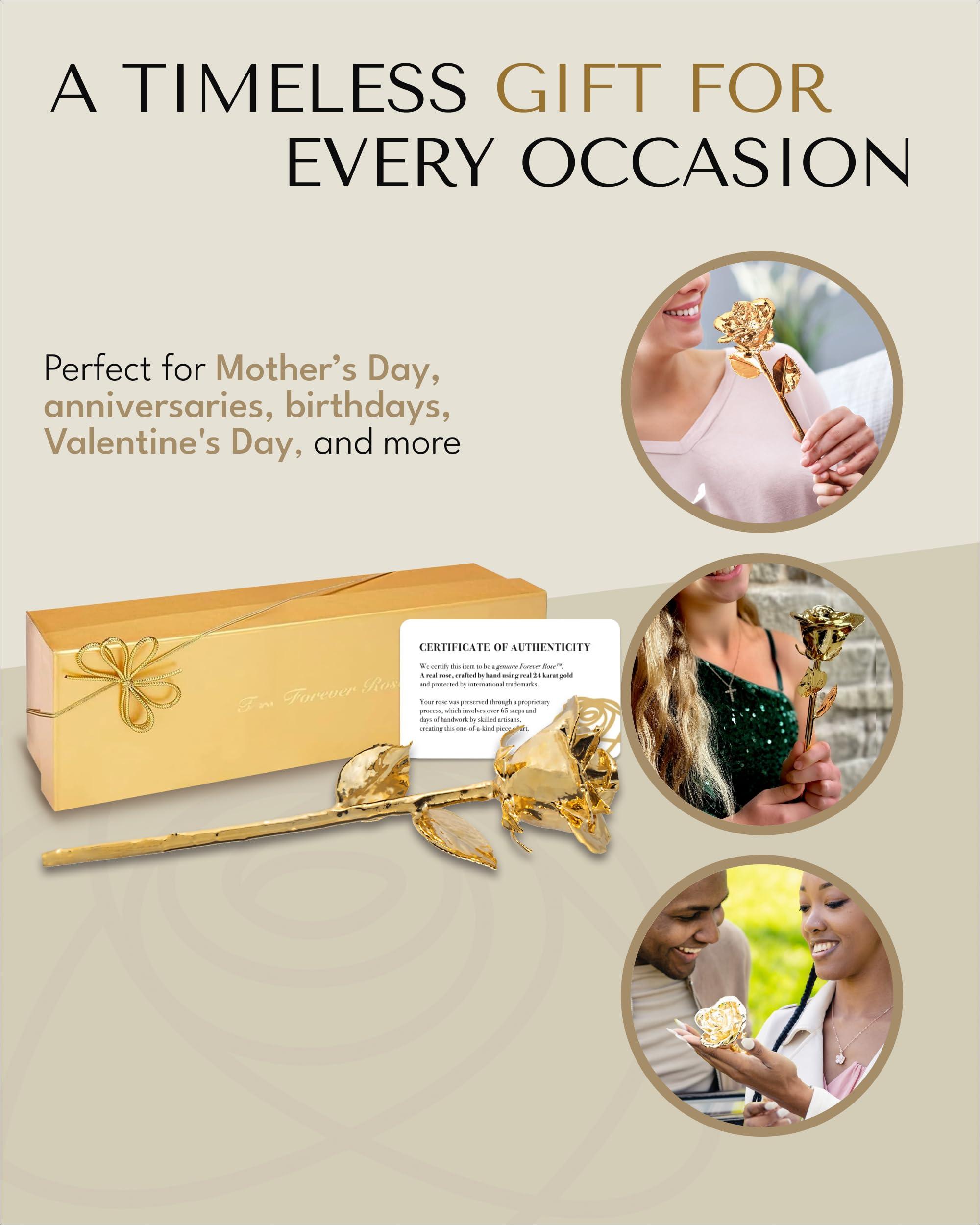 Forever Rose Forever Rose Real 24K Gold Rose, Genuine, One of A Kind Real Rose Hand Dipped in 24K Gold Roses, Everlasting & Beautiful 24K Gold Dipped Rose, Anniversary & Romantic Valentine\'s Day Gifts for Women