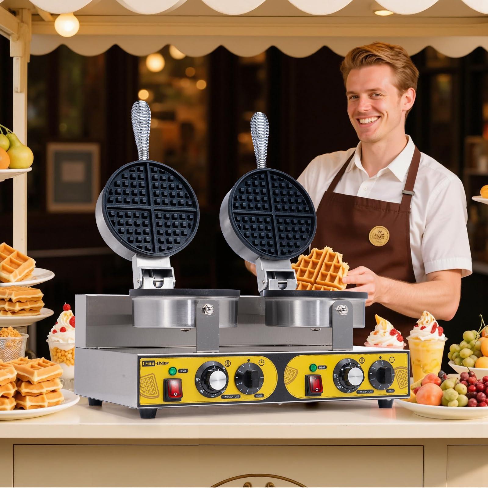 Dyna-Living Dyna-Living Commercial Waffle Maker Double Waffle Maker, 2400W Non-Stick Commercial Waffle Maker Stainless Steel Waffle Iron Machine for Restaurants, Large Waffle Maker, Commercial Waffle Machine