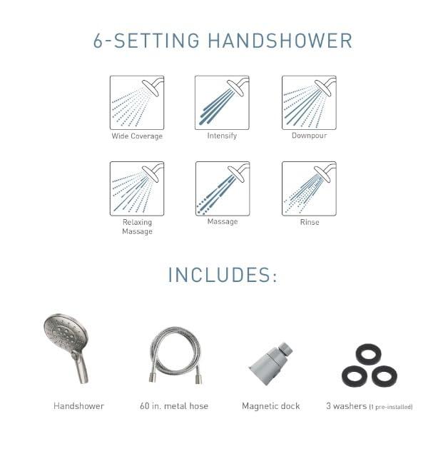 Moen MOEN 26112SRN Engage Magnetix Six-Function 5.5-Inch Handheld Showerhead with Magnetic Docking System, No Size, Spot Resist Brushed Nickel