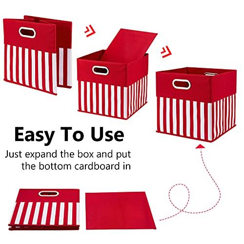 HSDT HSDT Fabric Storage Cube Bins 13x13x13 Inch Foldable Boxes Red Cloth Basket with White Strip Pattern for Shelves or Closet Organzier ,QY-SC34-3