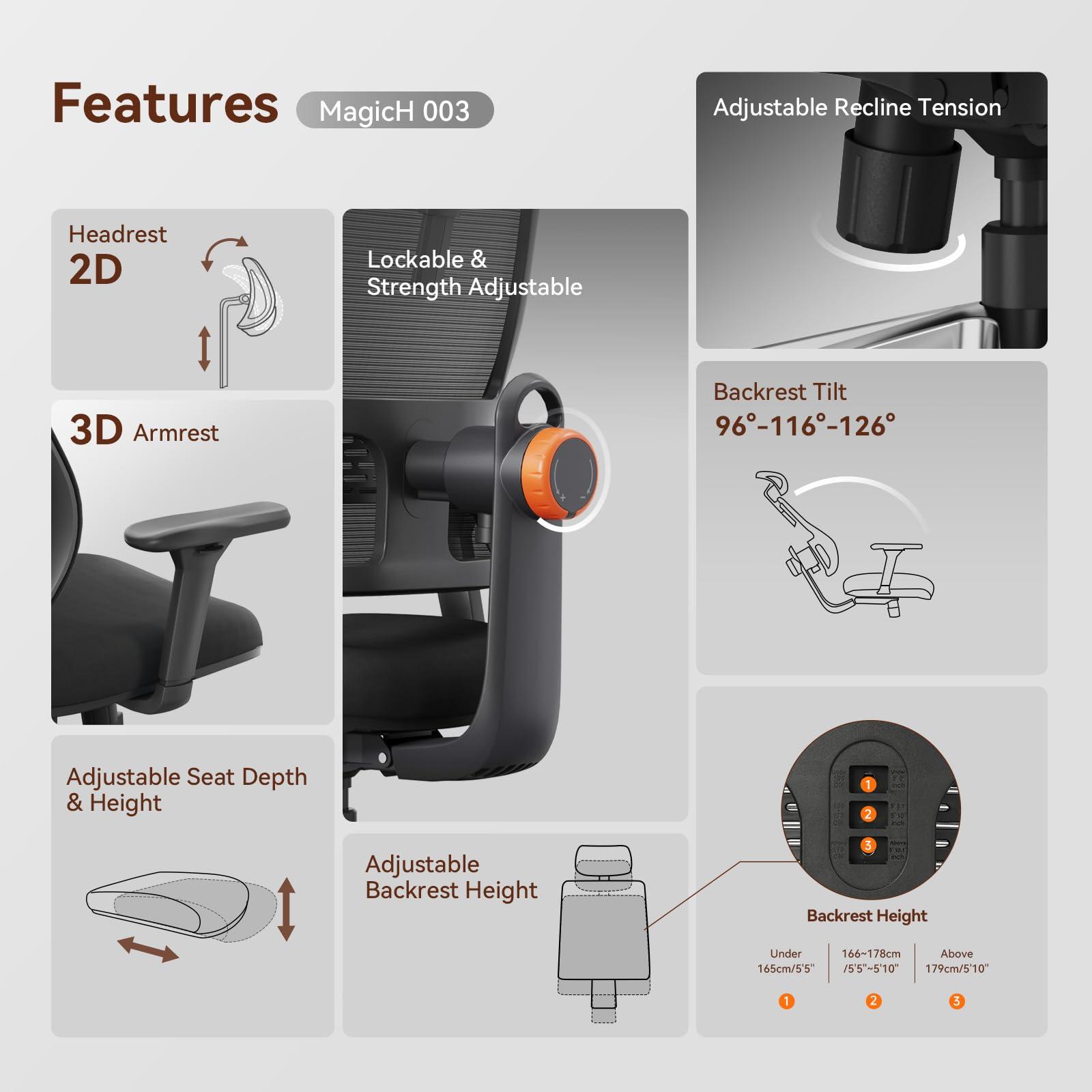 Newtral Newtral Ergonomic Office Chair with Adaptive Lumbar Support- High Back Desk Chair with Adjustable Headrest, 3D Armrest, Adjustable Seat Depth & Height, Home Office (with Laptop Table Tray, Black)