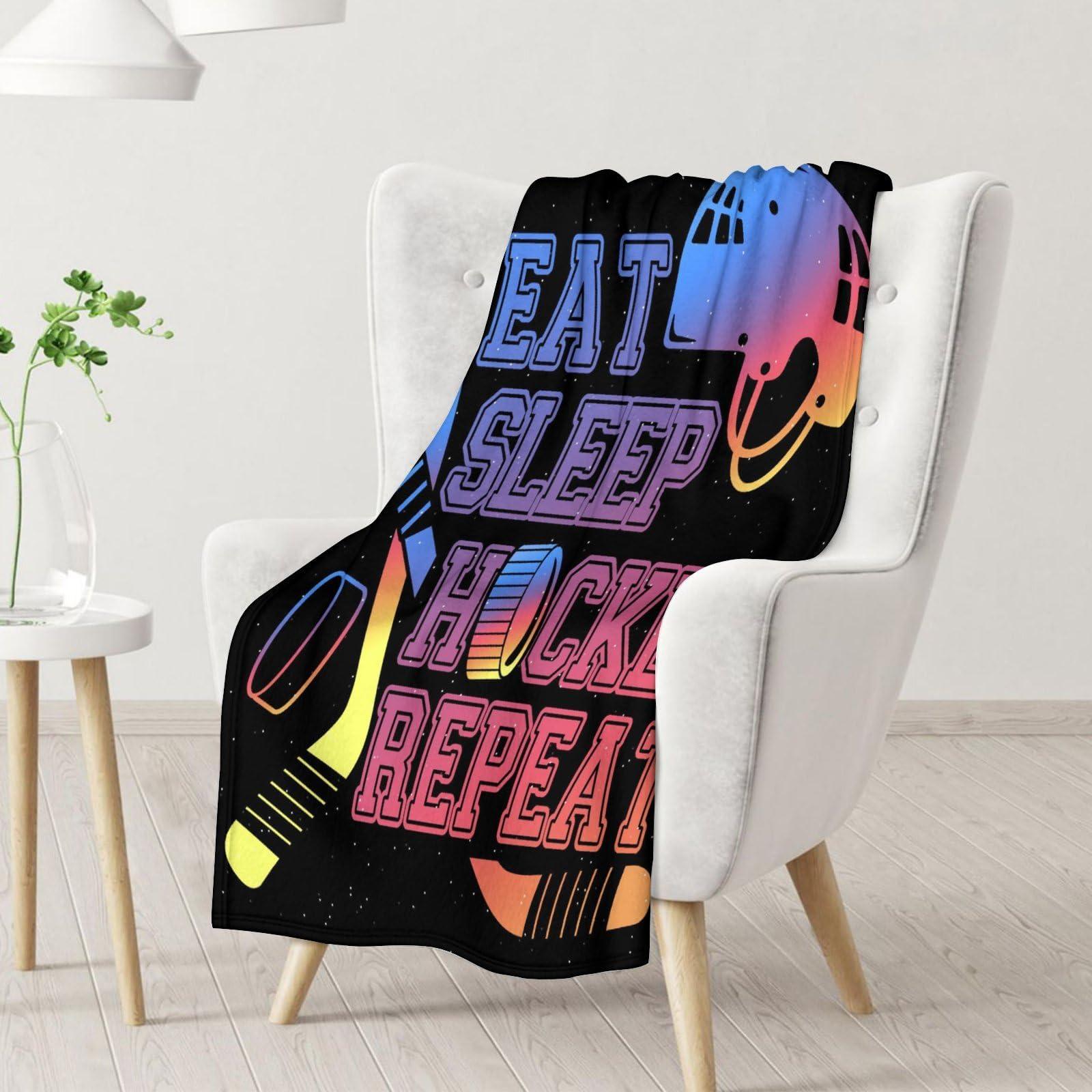 COOPASIA Hockey Blanket Gifts - 60\"x80\" Sports Throw Blanket for Boys Girls - Blue Soft Plush Blankets for Bed, Couch & Living Room