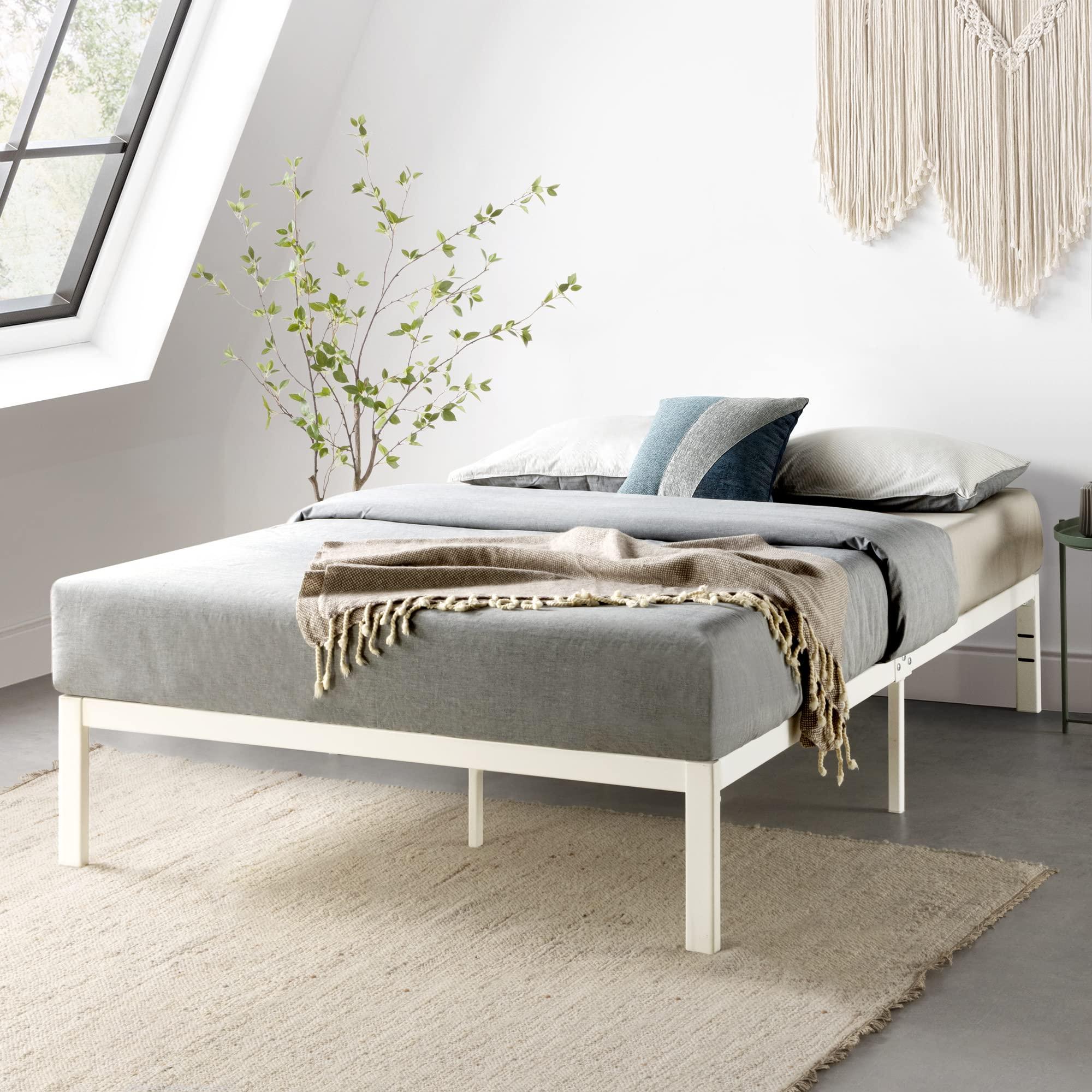 Mellow Mellow Rocky Base E 14" Platform Bed Heavy Duty Steel White, w/ Patented Wide Slats (No Box Spring Needed)