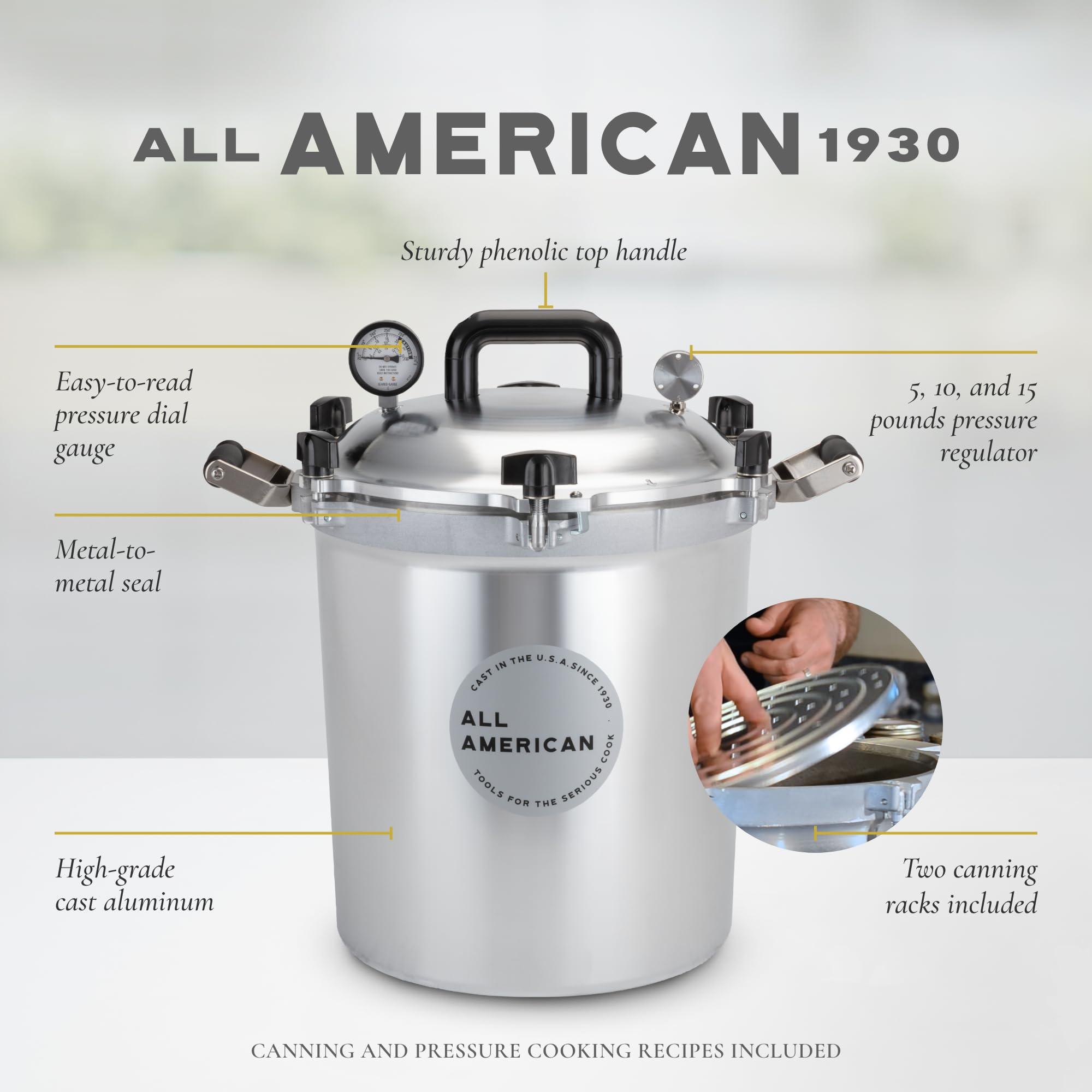 All American All American 1930: 30qt Pressure Cooker/Canner (The 930) - Exclusive Metal-to-Metal Sealing System - Easy to Open & Close - Suitable for Gas or Electric Stoves - Made in the USA