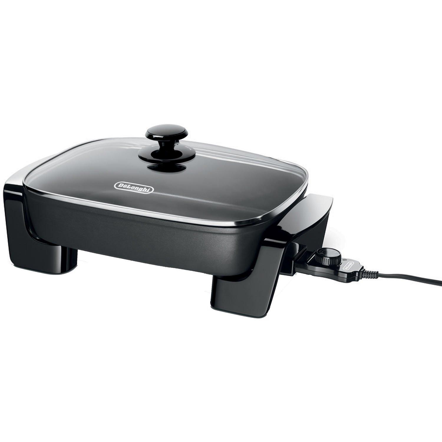 De'Longhi De'Longhi Electric Skillet with Tempered Glass Lid, 16" X 12", Black