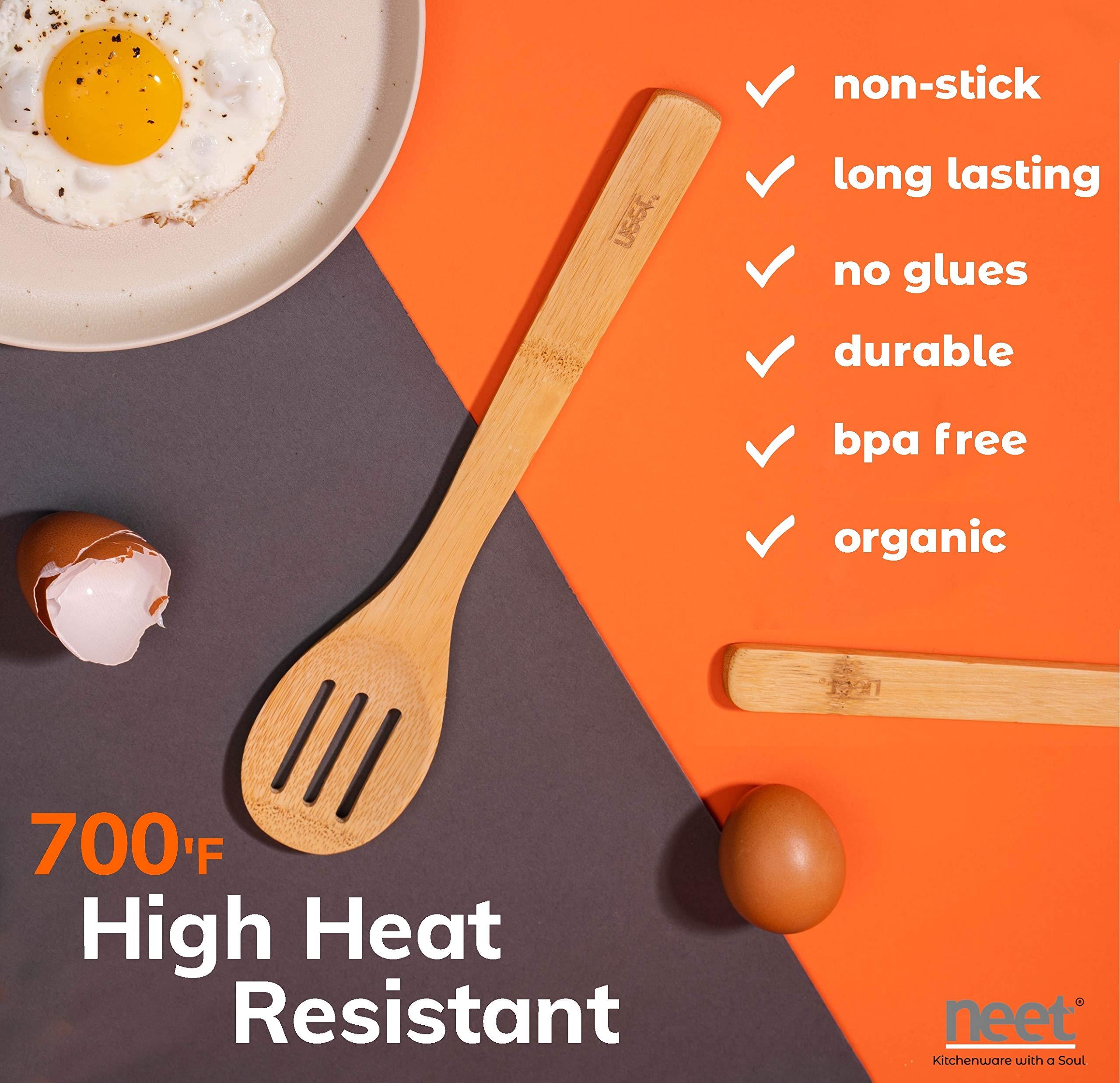 NEET Neet Wooden Spoons For Cooking 6 Piece Organic Bamboo Utensil Set With Holder Wood Kitchen Utensils Spatula Spoon For High Heat Stirring In Nonstick Pots & Pans Quality Gift & Everyday Use