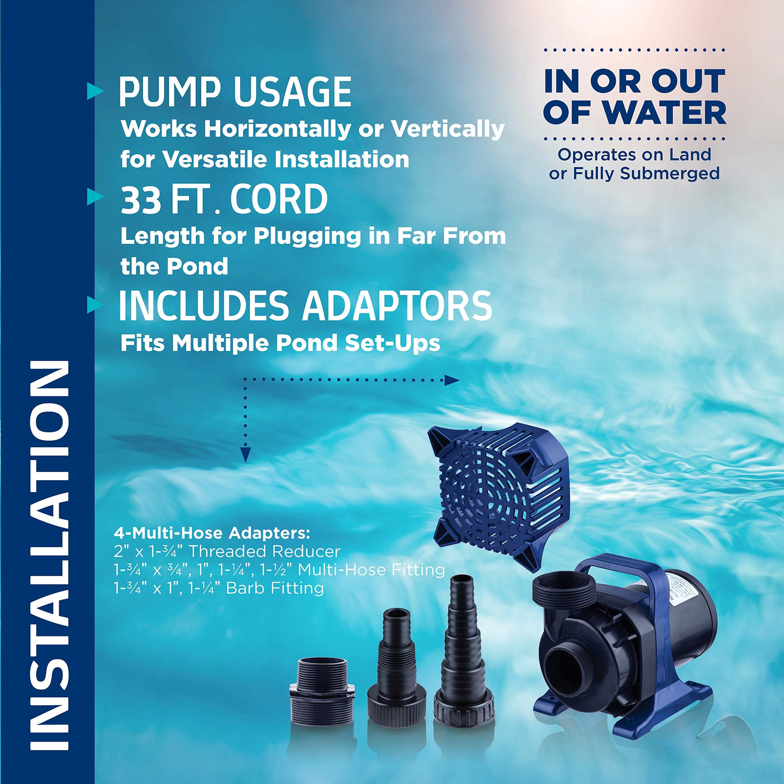 Alpine Alpine Corporation - 5200 GPH Submersible Water Pump with 33 FT Cord & Adapters for Ponds, Fountains, Waterfalls Energy-Efficient, Quiet Operation, Vertical/Horizontal Use, 426 Watts, 25 FT Lift