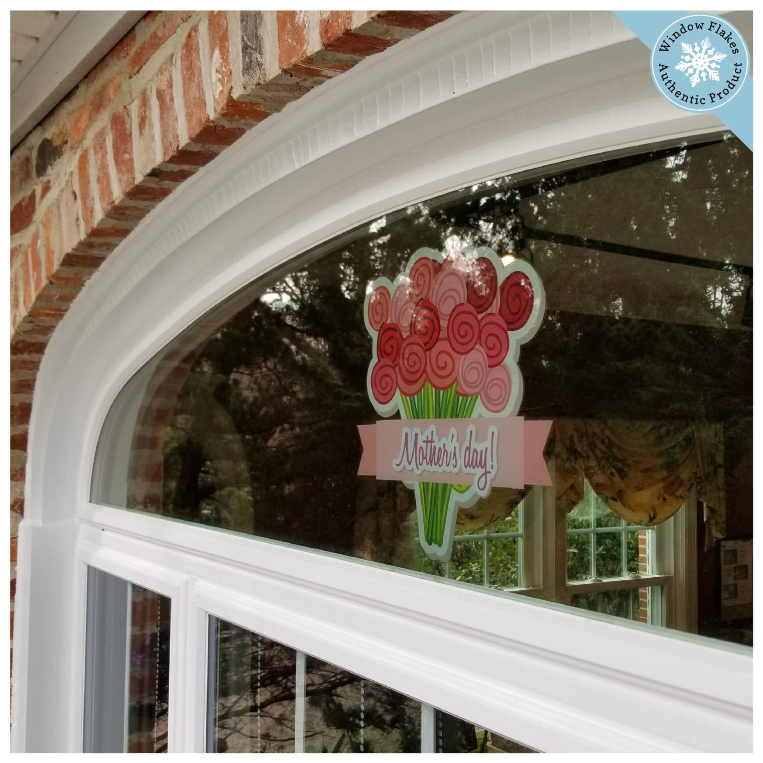 Window Flakes Happy Mothers Day Window Clings - Flower Bouquet - Mother\'s Day Window Stickers - Decorative Vinyl Spring Window Cling - Mothers Day Window Decoration