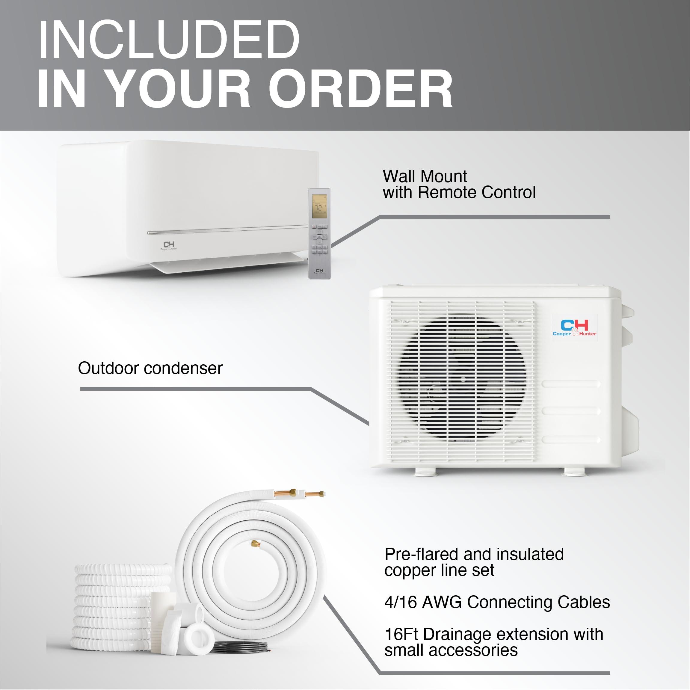 Cooper & Hunter Cooper & Hunter MIA Series, Mini Split Air Conditioner and Heater, 9,000 BTU, 230V, 21.7 SEER, Wall Mount Ductless Inverter Heat Pump System, Including 16ft Installation kit