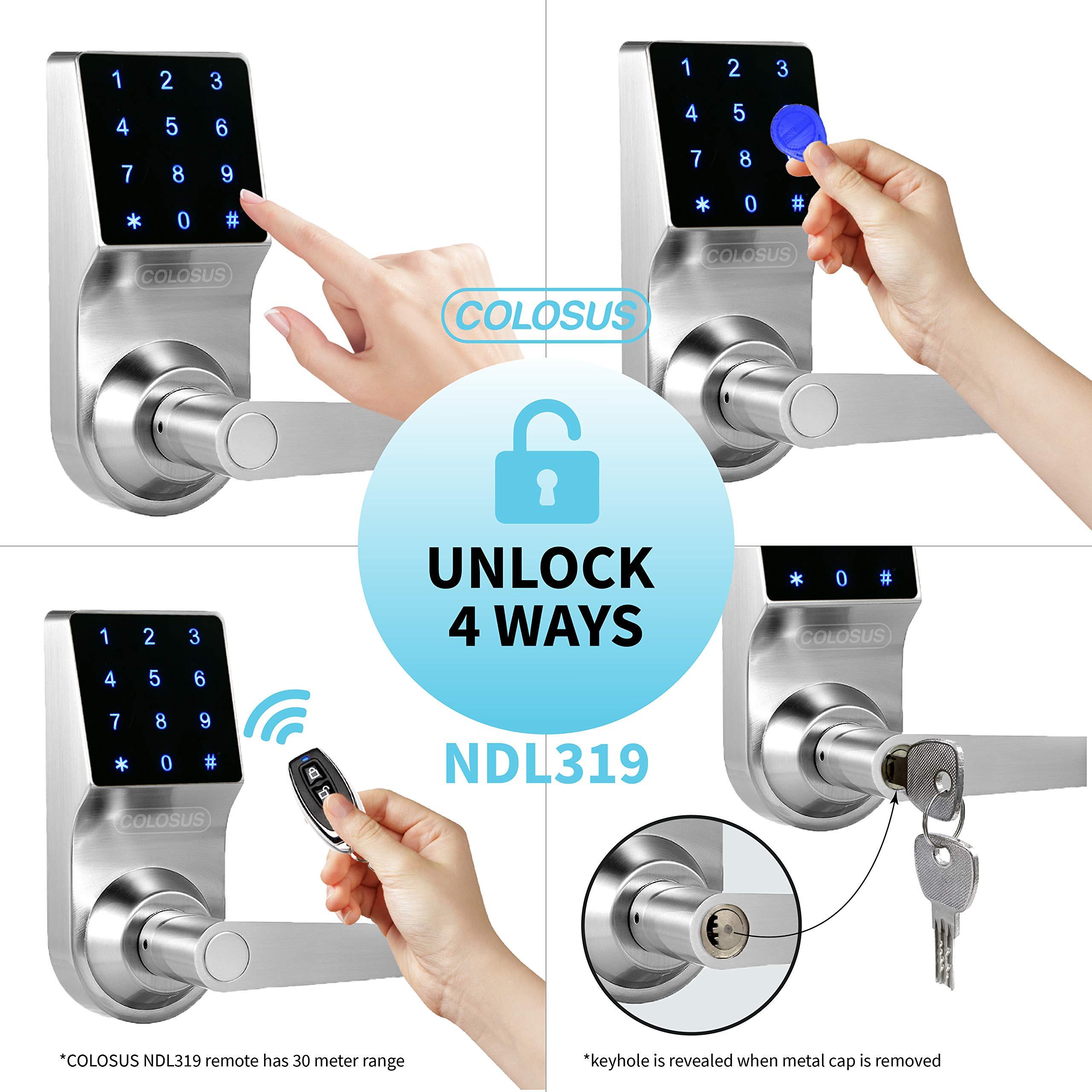 Colosus Electronic Keyless Door Lock, Keyless Entry with Touchscreen, Key Fobs, Remote Control, Keys for Home, Office or Commercial, Silver NDL319