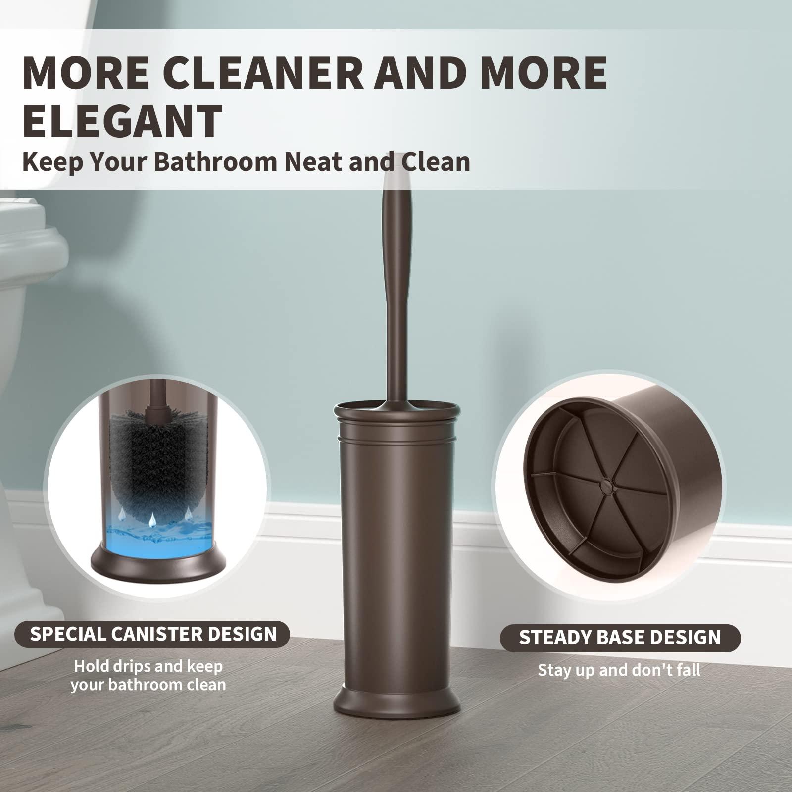 uptronic UPTRONIC Toilet Brush, Toilet Bowl Brush with Extra Long Handle Durable Bristles Toilet Scrubber and Covered Holder for Toilet Brush Set for Bathroom Cleaning (Brown, 1 Set)
