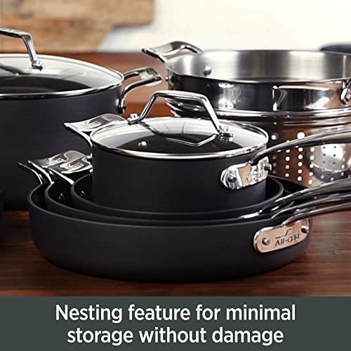 All-Clad All-Clad Essentials Hard Anodized Nonstick Sauce Pan Set 4 Piece, 2.5, 4 Quart Oven Broiler Safe 500F Pots and Pans, Cookware Black