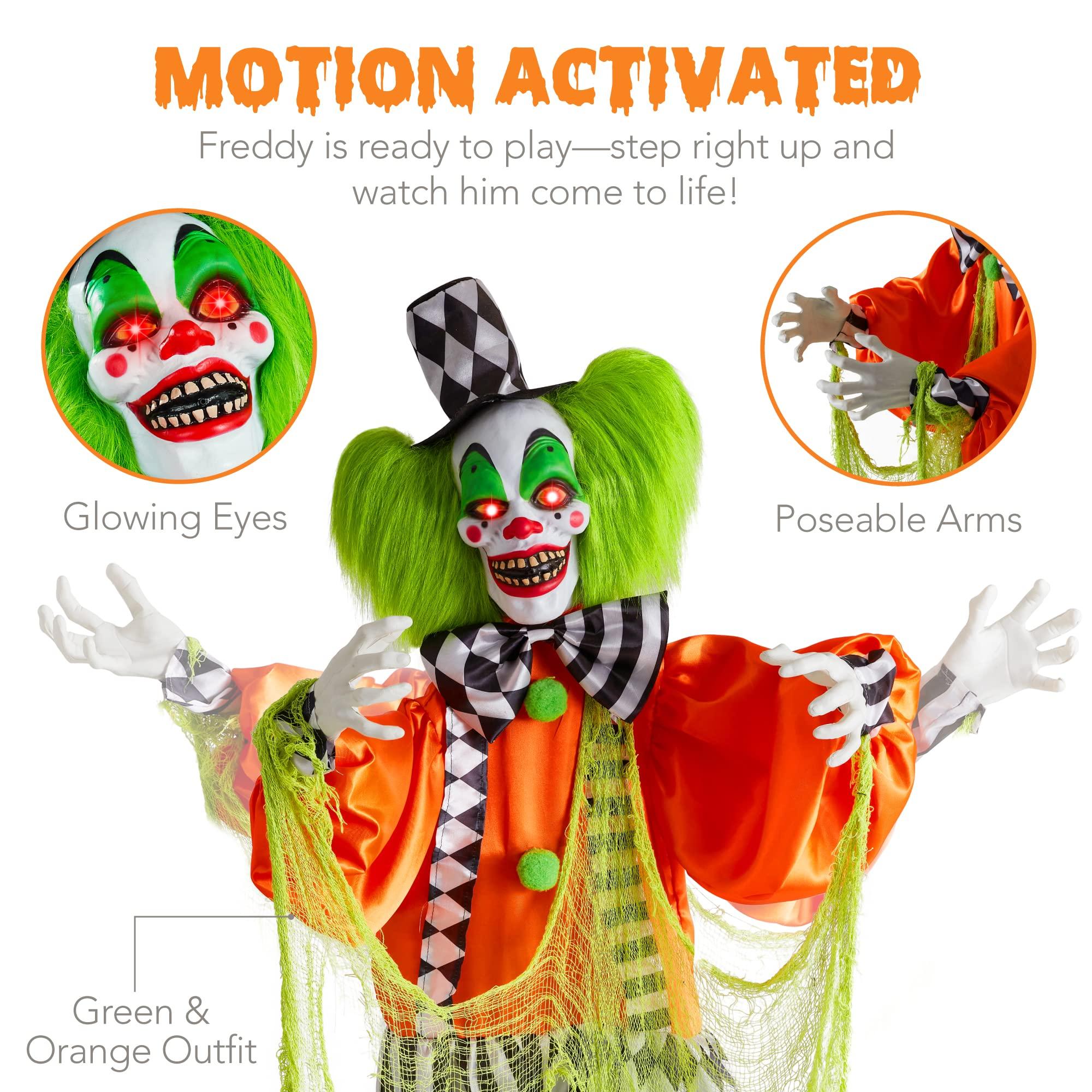 Best Choice Products Best Choice Products Funhouse Freddy The Motion Activated Animatronic Killer Clown Halloween Prop w/Pre-Recorded Lines, Light-Up Eyes, Moving Arms & Head