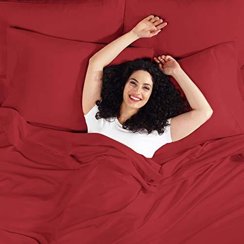 Myrtle Collection Myrtle Collection Solid Style Luxury 1800-TC Heavy Egyptian Cotton 4-PCs Sheet Set Fits 4-6 Inch Deep Pockets (1 Fitted, 1 Flat, 2 Pillowcase) Easy Care Bedding Set (Short Queen Size, Burgundy)