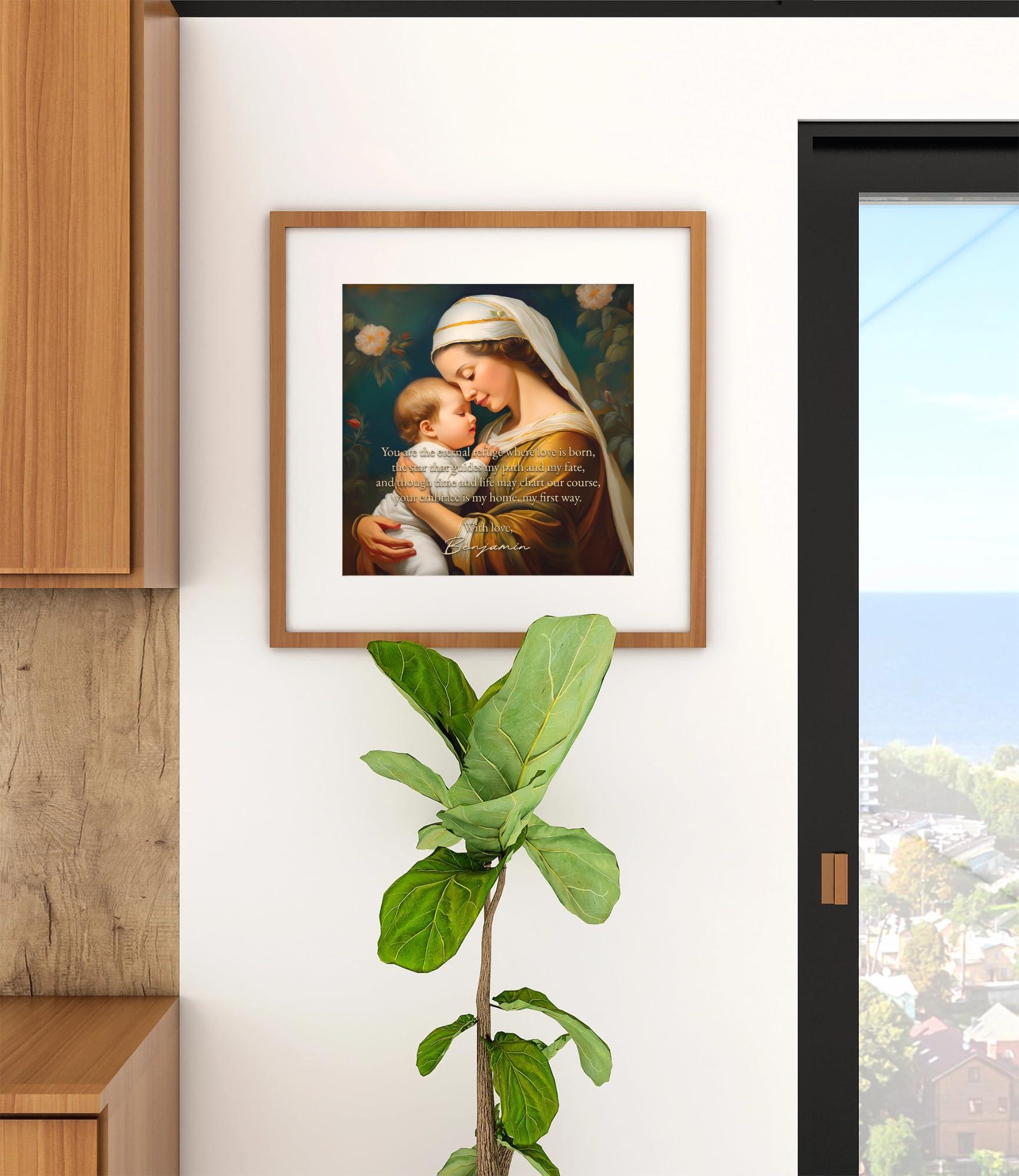 GENERIC Custom 14x14 Mothers Love Poem Art Print with Eco-Friendly Pinewood Frame, Personalized Gift for Mom, Ready to Hang