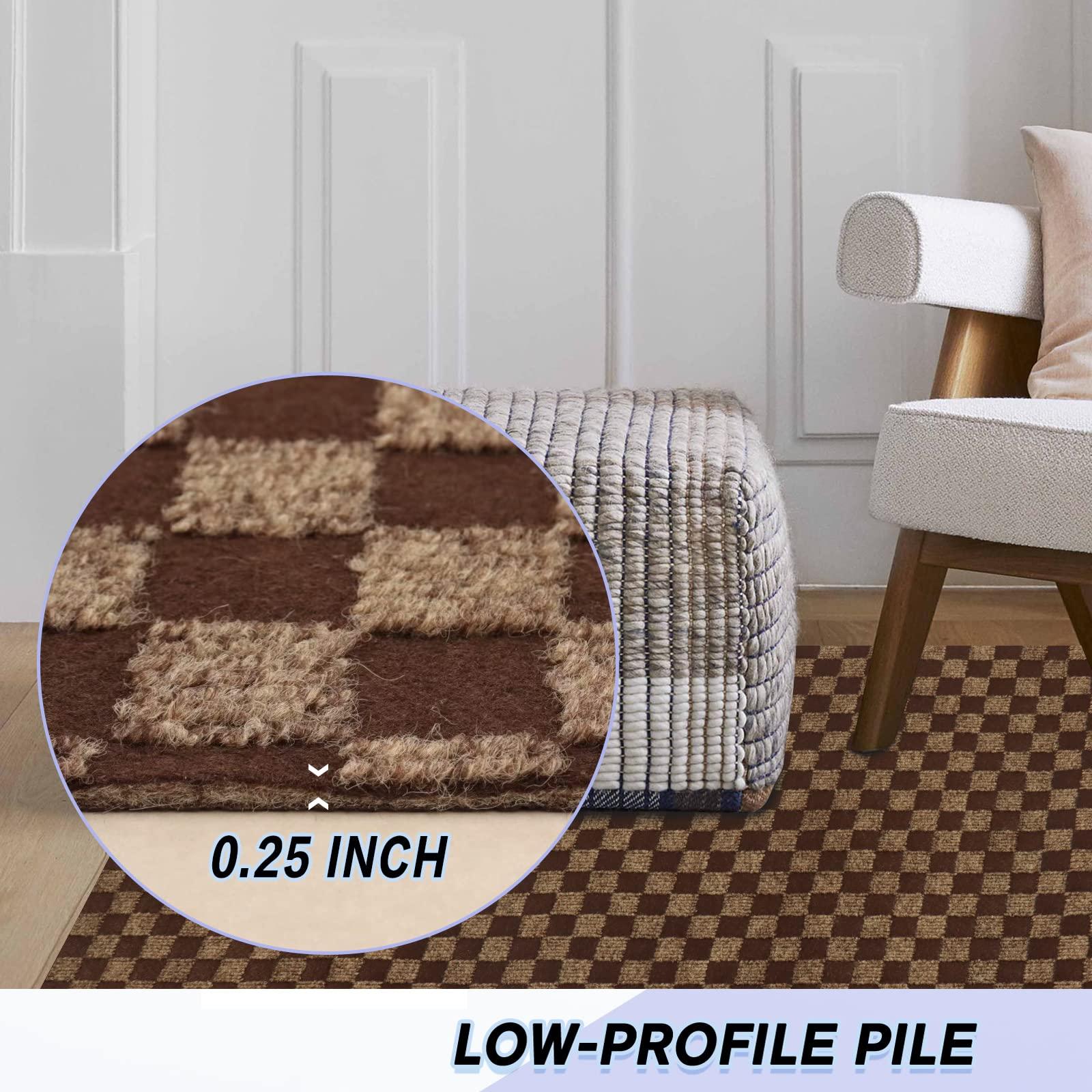 Weidear Custom Size Backed Non-Slip Area Rugs Runner, Easy Clean, Waterproof Runner Rugs for Hallway Entryway, Kitchen, Laundry, 3FT x 25FT, Brown Checkered