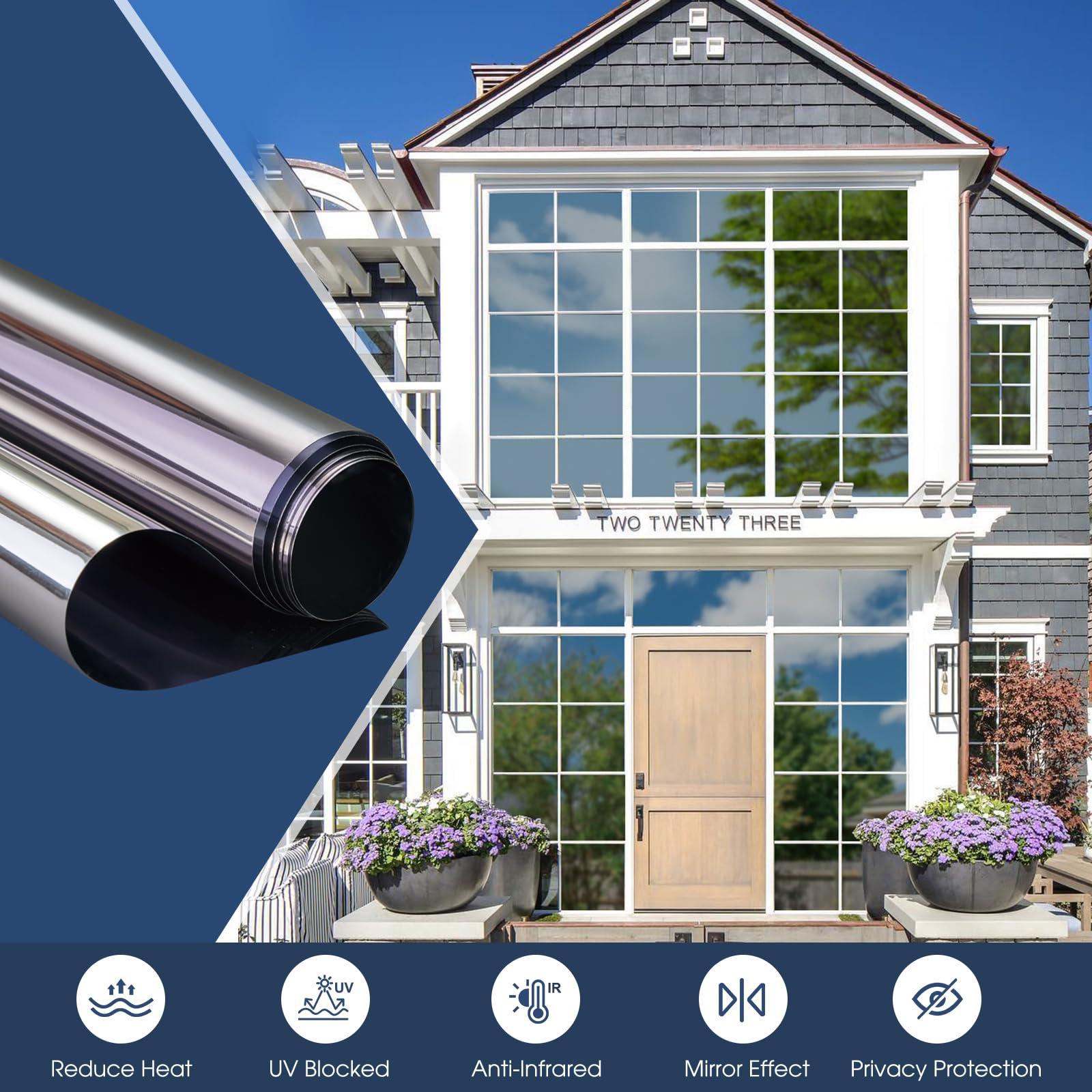 Coavas Coavas One Way Privacy Window Film, Daytime Window Film See Out Not in, Reflective Window Tint Heat Blocking, Static Cling for Home Office, 35.4 Inch X 9.8 Feet