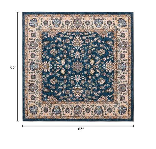 Rugs.com Rugs.com Medina Collection Rug 5 Ft Square Egyptian Blue Medium Rug Perfect for Living Rooms, Kitchens, Entryways