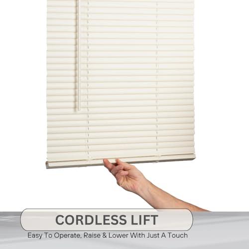 LOTUS & WINDOWARE LOTUS & WINDOWARE Cordless Mini Blind, 1" Vinyl Slats, 63" Wide x 48" Long - Alabaster, Window Blinds for Home and Office, Interior Door Blinds - Light Filtering