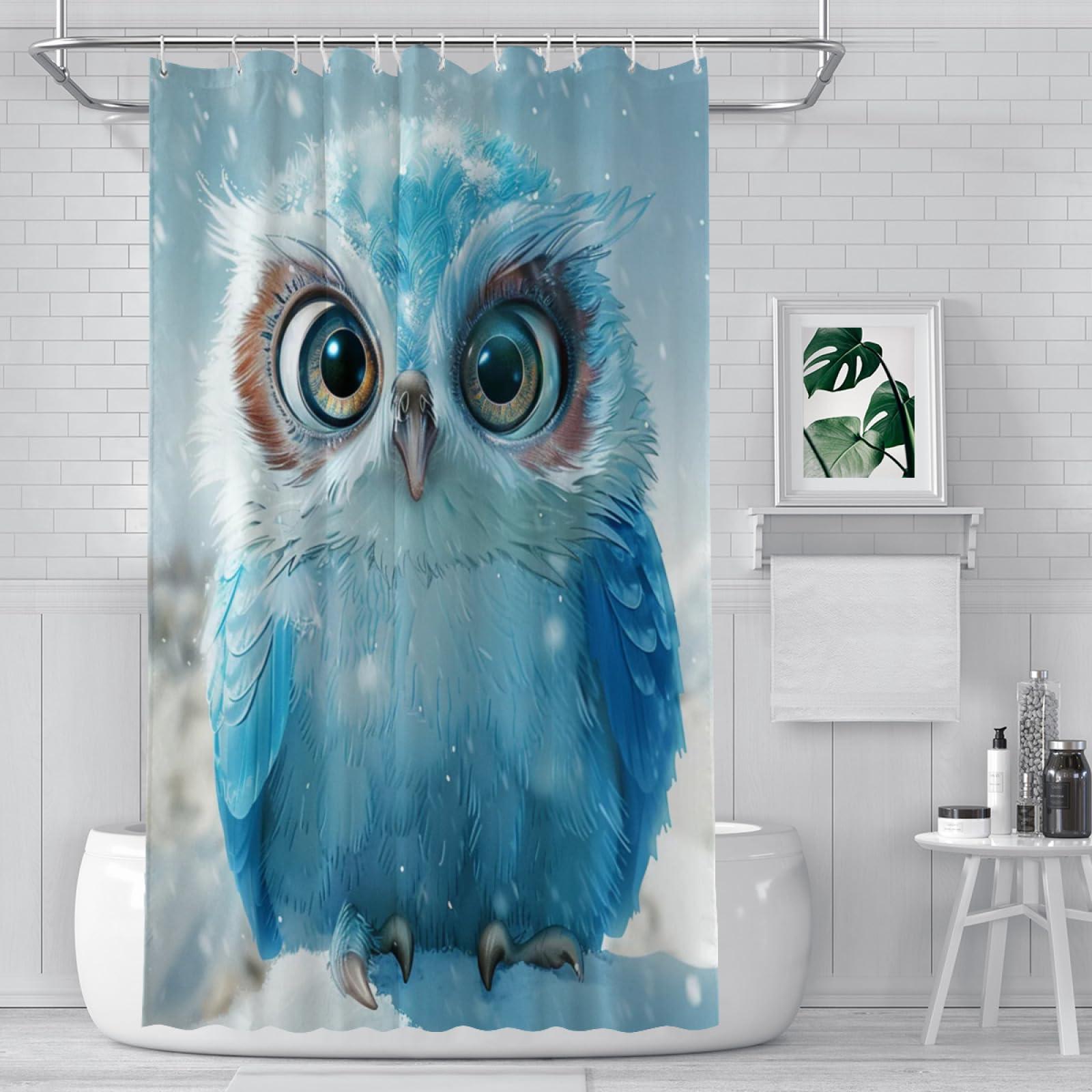 Snuqevc Cute Owl Shower Curtain Set, Modern Bath Decor Polyester Waterproof Fabric Shower Curtains with 12 Hooks, 60 x 72 Inch