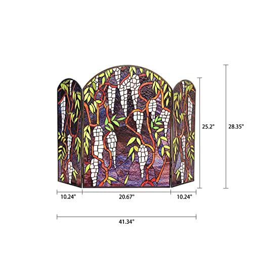 CHLOE CHLOE Lighting CORINTH Tiffany-Style Stained Glass Grape Design Fireplace Screen 42\" Wide