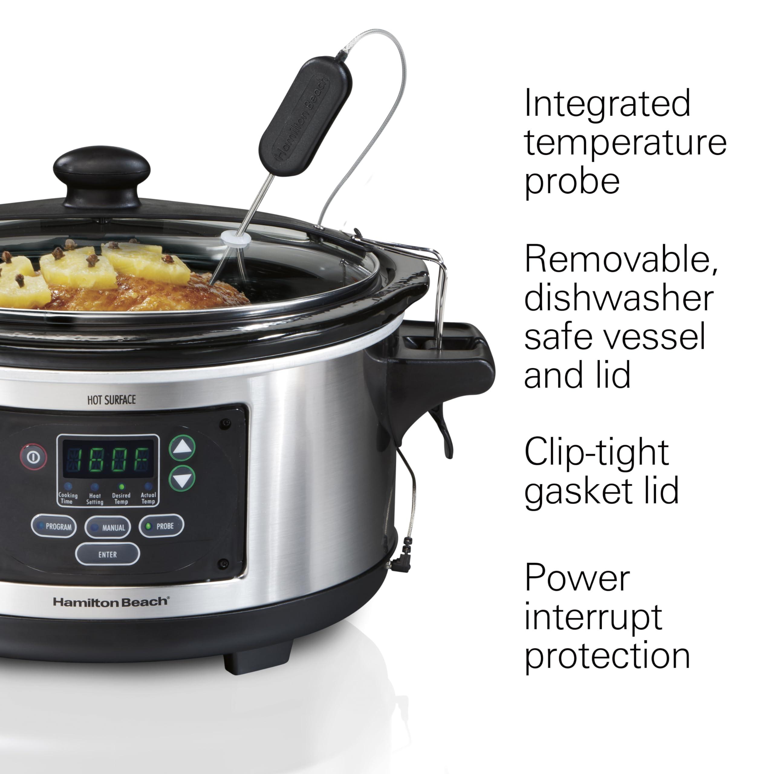 Hamilton Beach Hamilton Beach Portable 6 Quart Digital Programmable Slow Cooker Lock, Dishwasher Safe Crock & Lid, Set & Forget, Stainless Steel