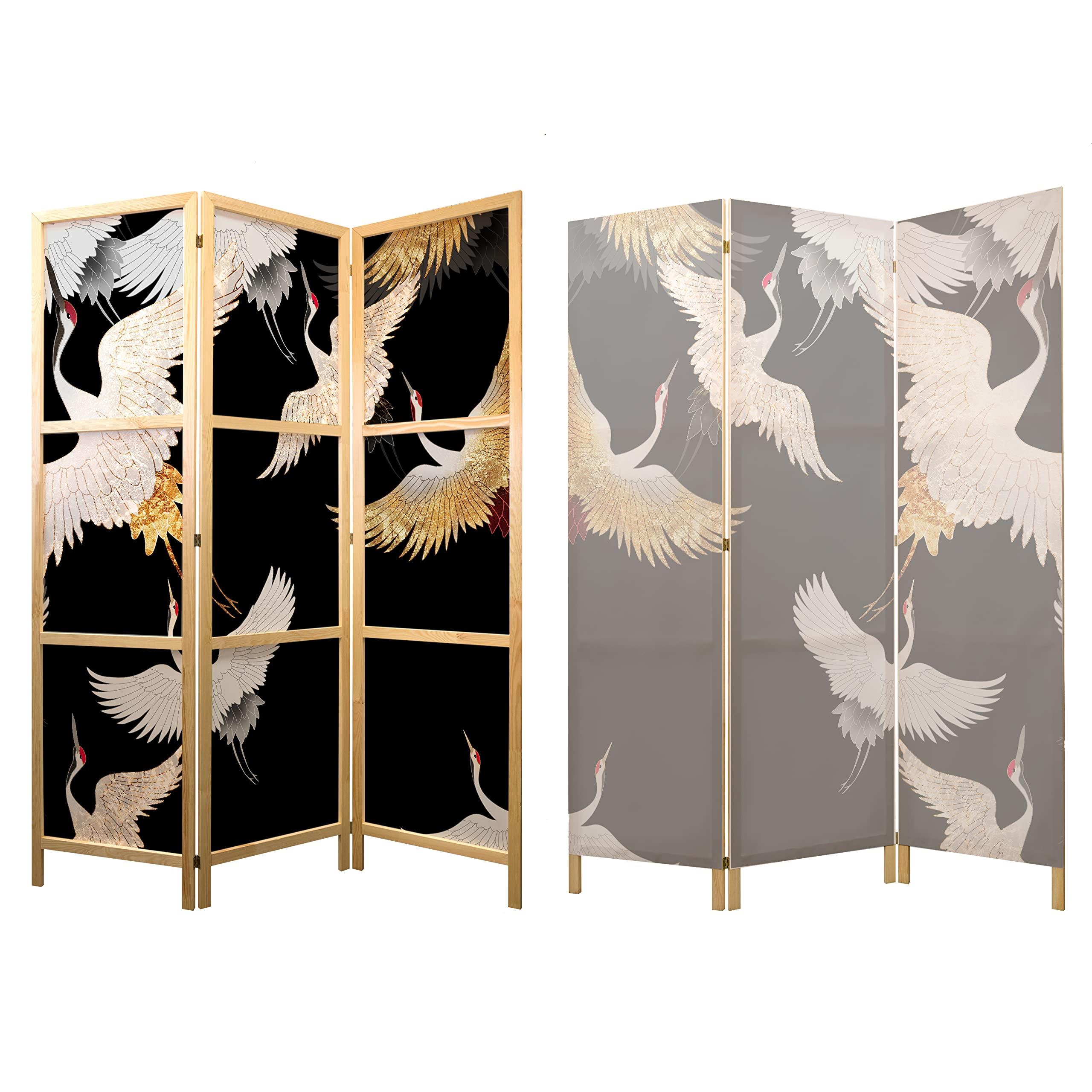 artgeist artgeist Japanese Room Divider Crane Bird Animals Nature 135x171 cm 3 Panel Folding Screen Japan Design Home Decoration Art Deco Abstract g-C-10115-z-b