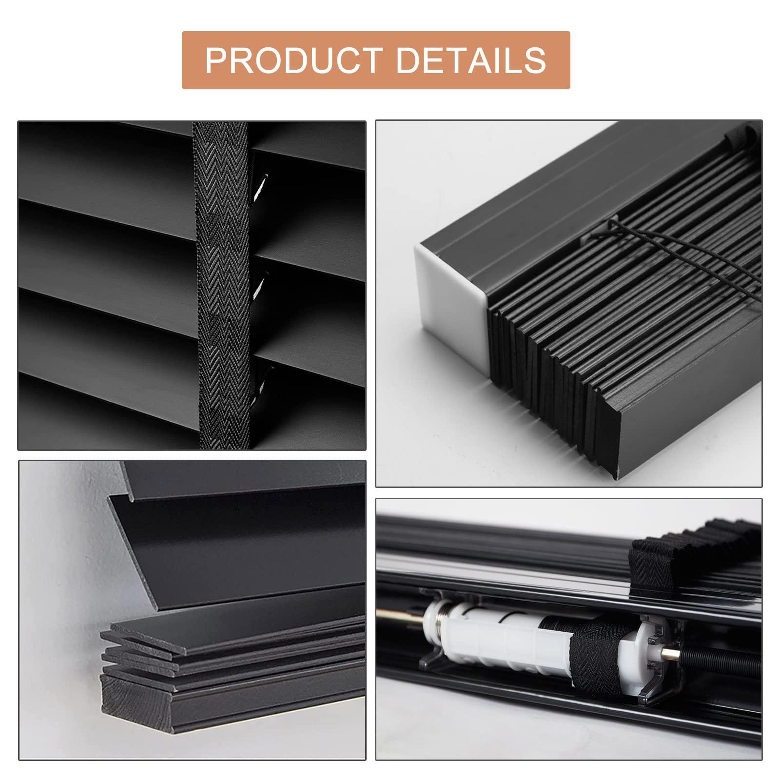 Suwooy Suwooy Real Wood Venetian Blinds,Black,Wooden Blinds for Windows,Blackout/Heat Insulation/Privacy Curtains,50mm Slats,Horizontal Blinds 50cm 60cm 80cm 90cm 100cm 110cm 120cm,WH-50x150cm/20x59in