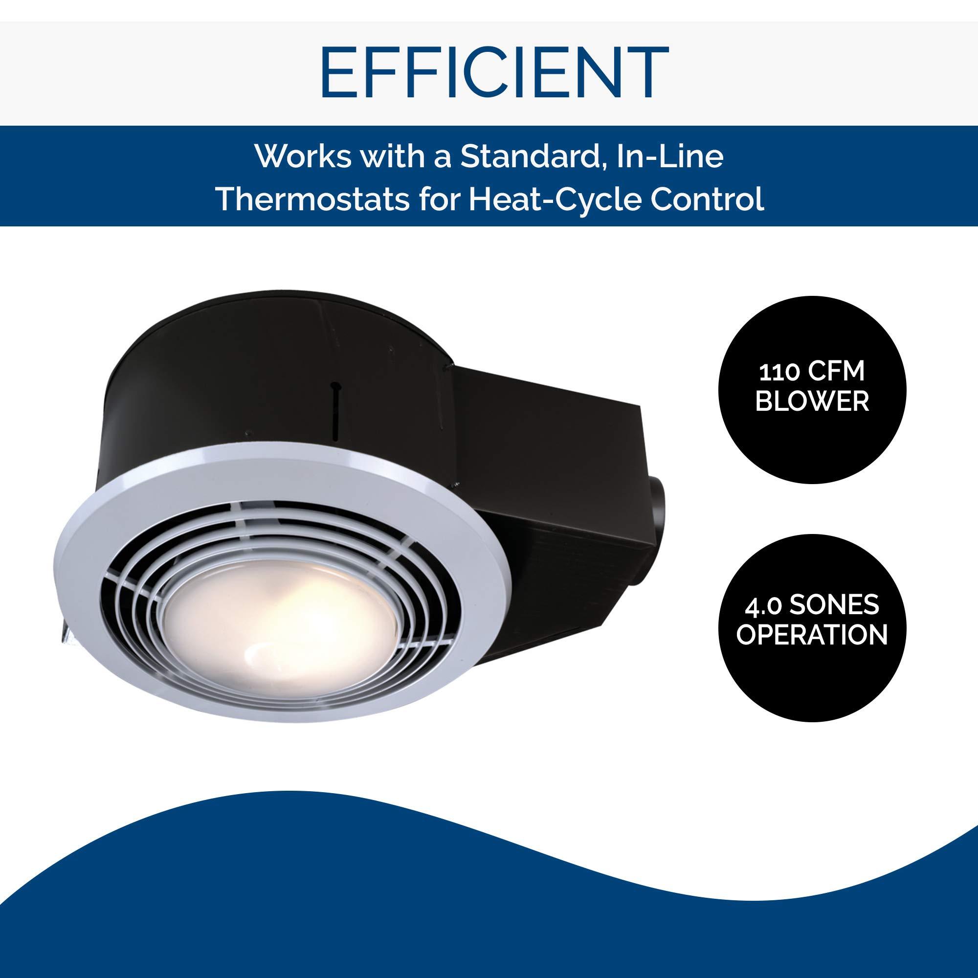 Broan-NuTone Broan-Nutone QT9093WH Heater, Fan, and Light Combo for Bathroom and Home, 4.0 Sones, 1500-Watt Heater and 100-Watt Light, 110 CFM , White, Medium