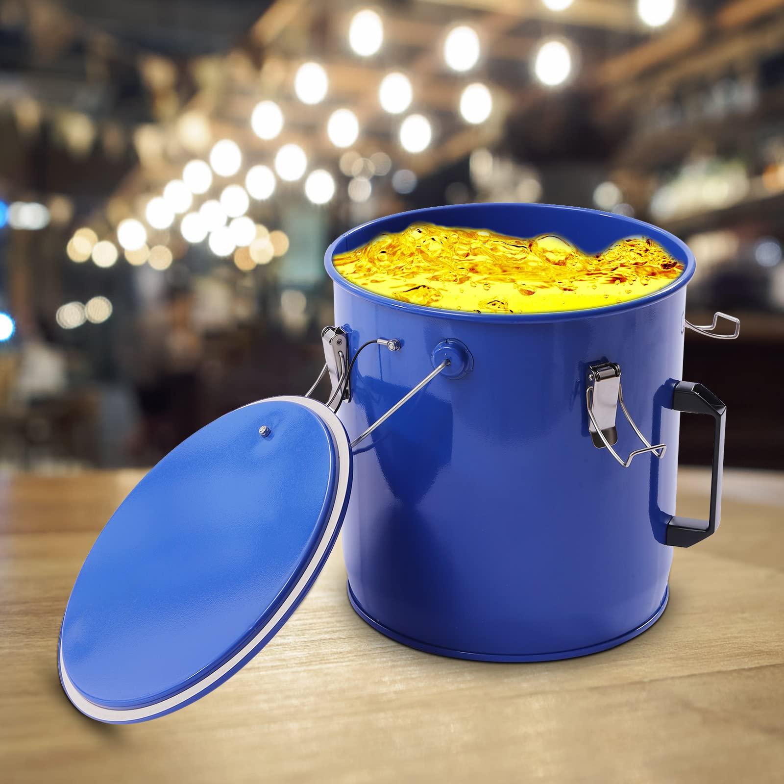 LOYALHEARTDY Fryer Grease Bucket 6 Gal/23 L Grease Disposal Bucket Oil Filter Pot Oil Disposal Caddy Steel Fryer Oil Bucket w/Lid & Lock Clips Oil Caddy w/Filter Bag Oil Transport Container, Blue