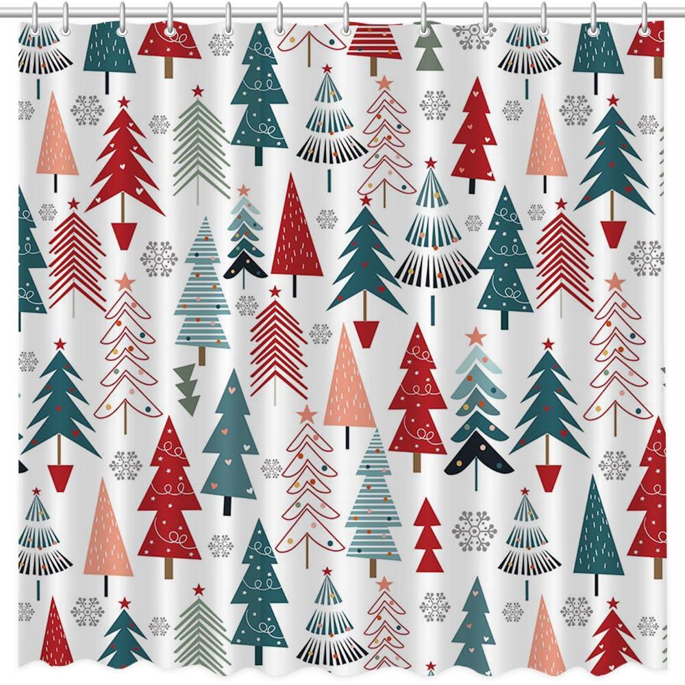 MEHOFOND MEHOFOND Christmas Shower Curtains for Bathroom Christmas Tree Shower Curtain Winter Xmas Tree Snowflake Pattern Bathroom Decor Washable Durable Fabric Shower Curtains 72x72 inch