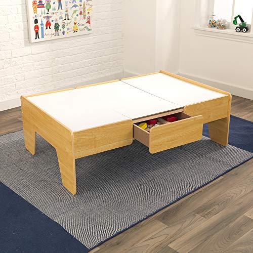 KidKraft KidKraft Double-Sided Wooden Train and Activity Table with Built-In Storage Drawer, Natural ,Gift for Ages 3+