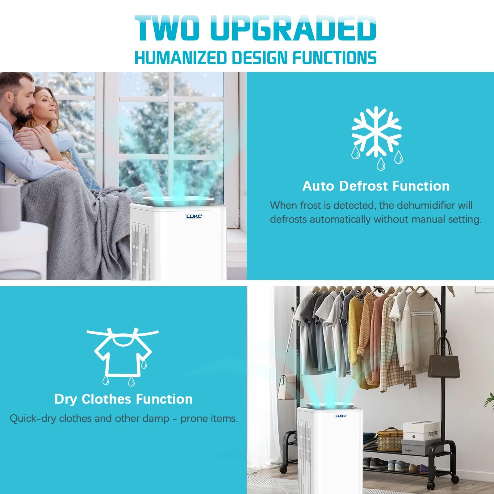 LUKO LUKO 2000 Sq. Ft Dehumidifiers for Large Room and Basements, 30 Pints Dehumidifier with Drain Hose, Auto or Manual Drainage, 0.528 Gallon Water Tank, Auto Defrost, Dry Clothes Function, 24H Timer