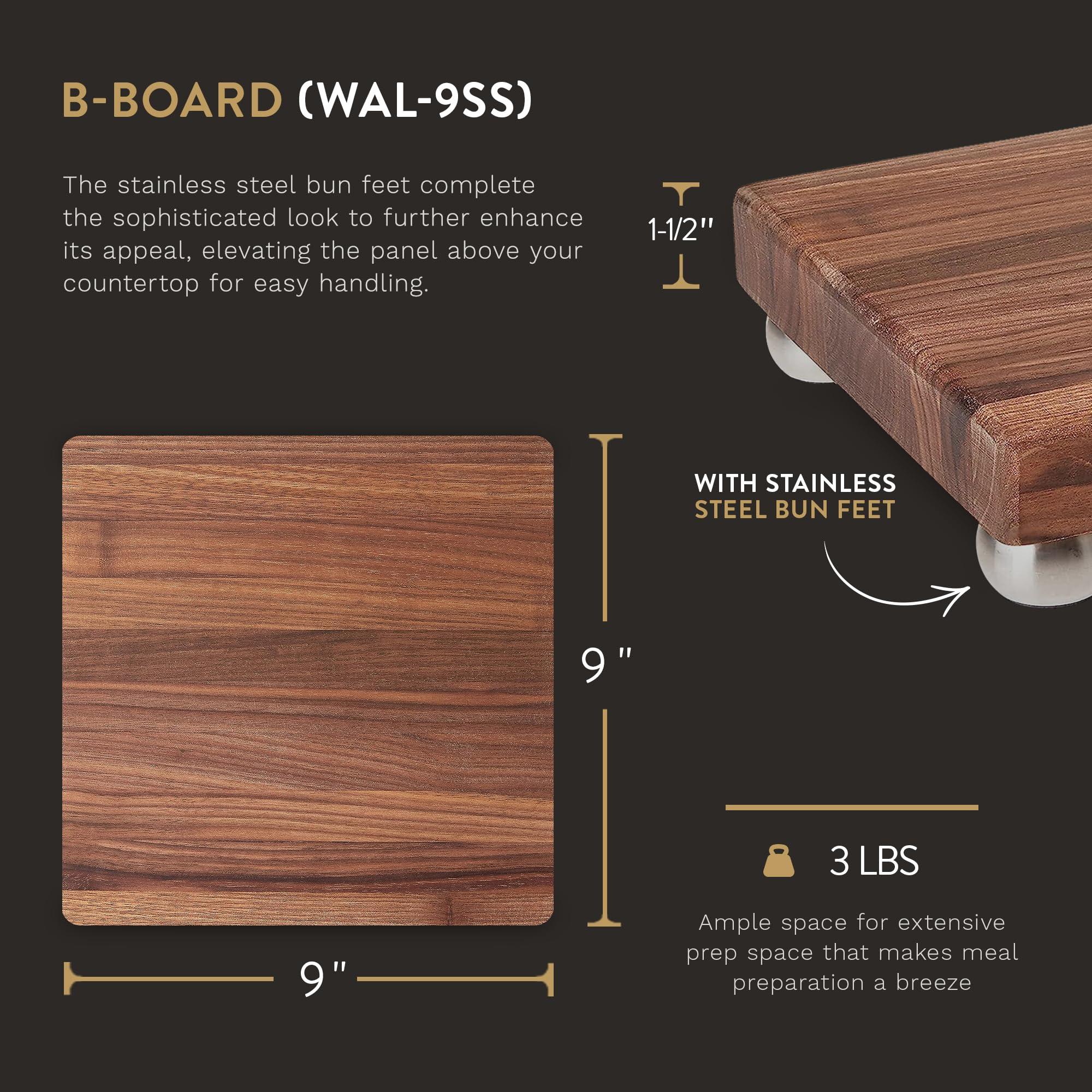 John Boos John Boos Block Square Wood Cutting Board, B Series w/Feet, 9\"x9\"x1.5\", Walnut