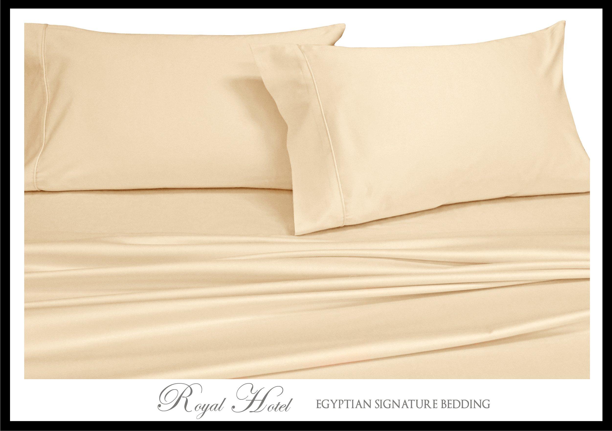 Royal Hotel Bedding Royal Hotel Bedding Split-King: Adjustable King Bed Sheets 5PC Solid Ivory 100% Combed Cotton 550-Thread-Count, Deep Pocket