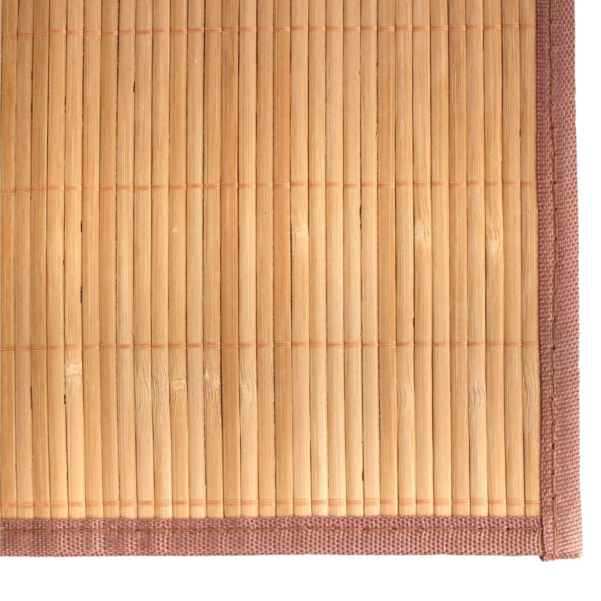 BambooMN BambooMN Natural Brown Slat Bamboo Table Runner with Fabric Border, Home Dcor, Brown w/ Brown Border - 2 Piece