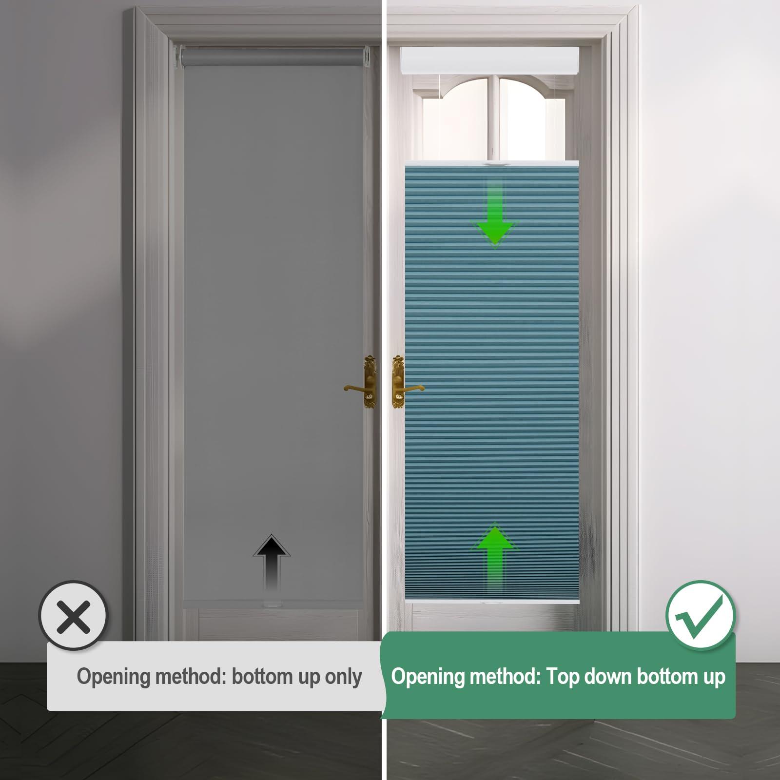 Tonature Tonature Blackout Door Blinds Top Down Bottom Up Cellular Shades for French Door 1" Honeycomb Fabric Thermal Insulated Energy Efficient for Indoor Windows, 30" W x 54" H, Blue