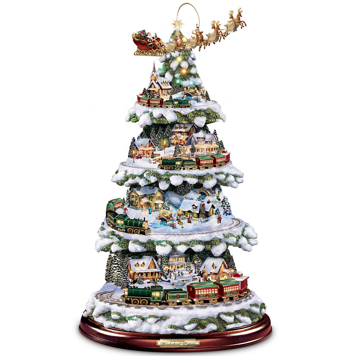 The Bradford Exchange The Bradford Exchange Thomas Kinkade Animated Tabletop Christmas Tree with Train: Wonderland Express