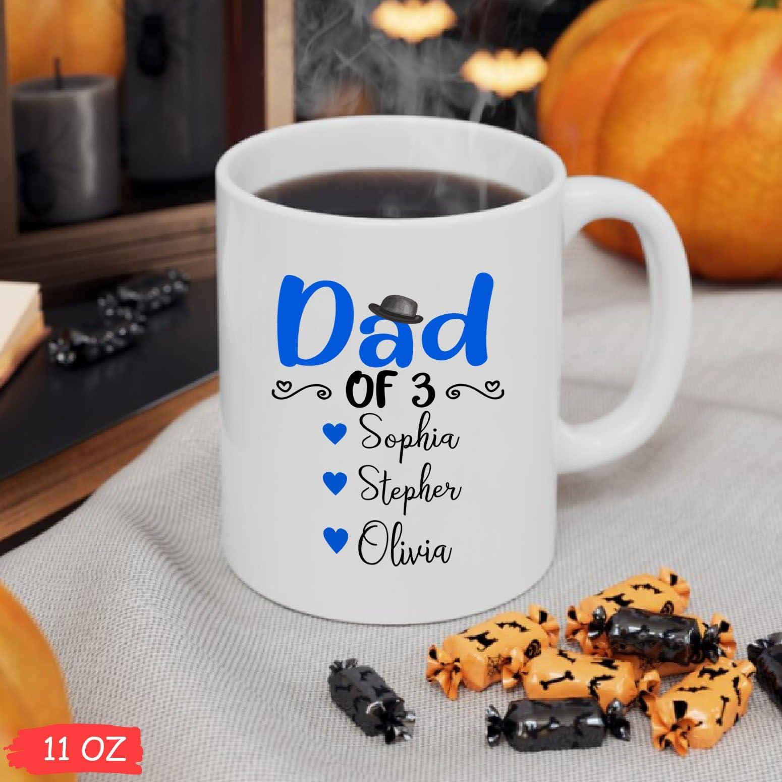 Ezaro Custom Daddy Coffee Mug with Names, Dad of Three Cups, Future Dad Mug from Baby Bump, Papa Porcelain Cup, Personalized Father Tea Cup, Daddy Ceramic Mug, Gift for Father Dad, White Cup 11oz 15oz