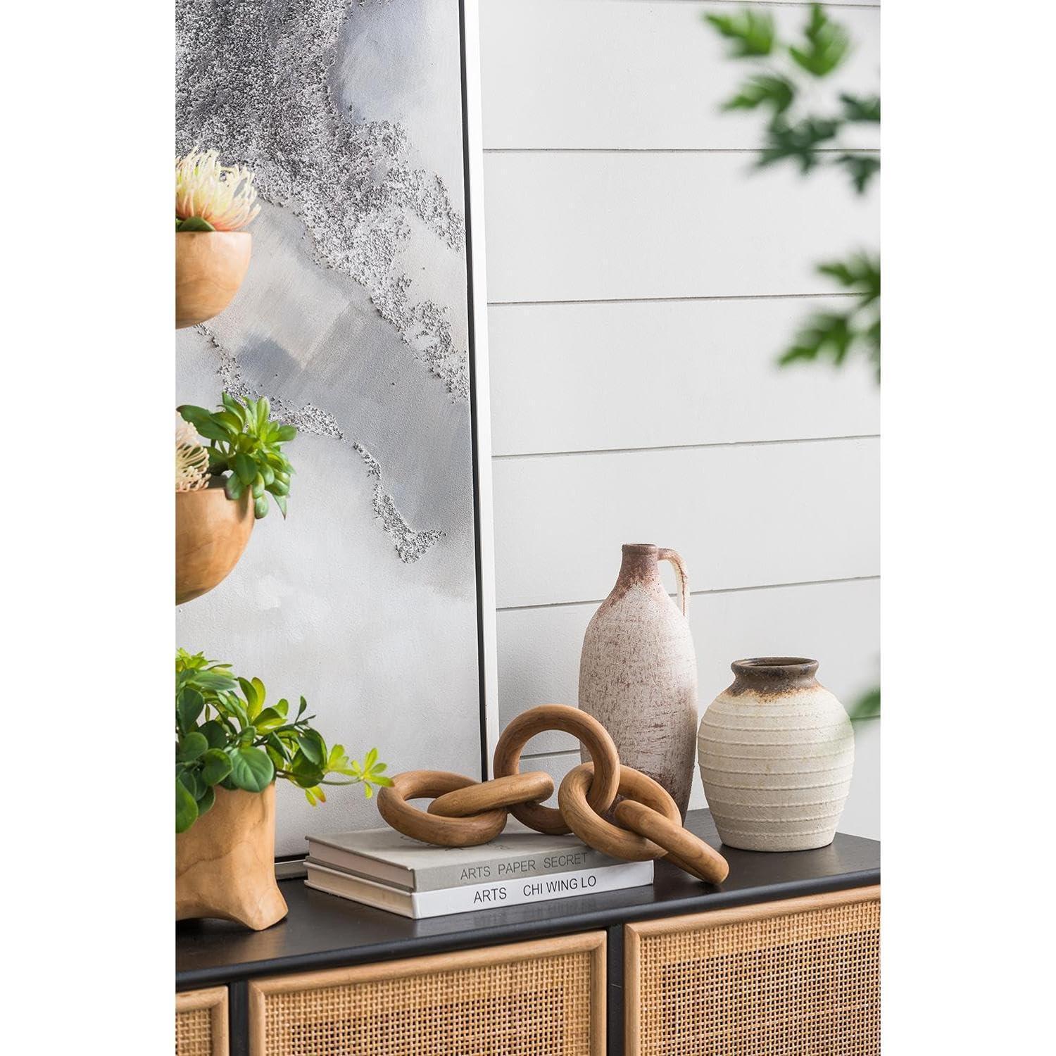 T2 CONCEPT T2 CONCEPT 100% Teak Wood Decorative 5 Link Chain Sculpture, Natural Brown, Modern Minimalist, 19.5 x 4.5, Round Circle Design, for All Styles, Mantel, Coffee Table, Bookshelf, Home and Office