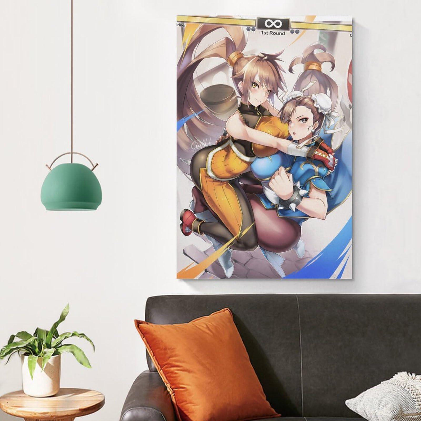DFJHAZGT DFJHAZGT Street Fighter Game Posters Chun Li & Striker Sexy Anime Aesthetic Posters Poster Decorative Painting Canvas Wall Art Living Room Posters Bedroom Painting 20x30inch(50x75cm)