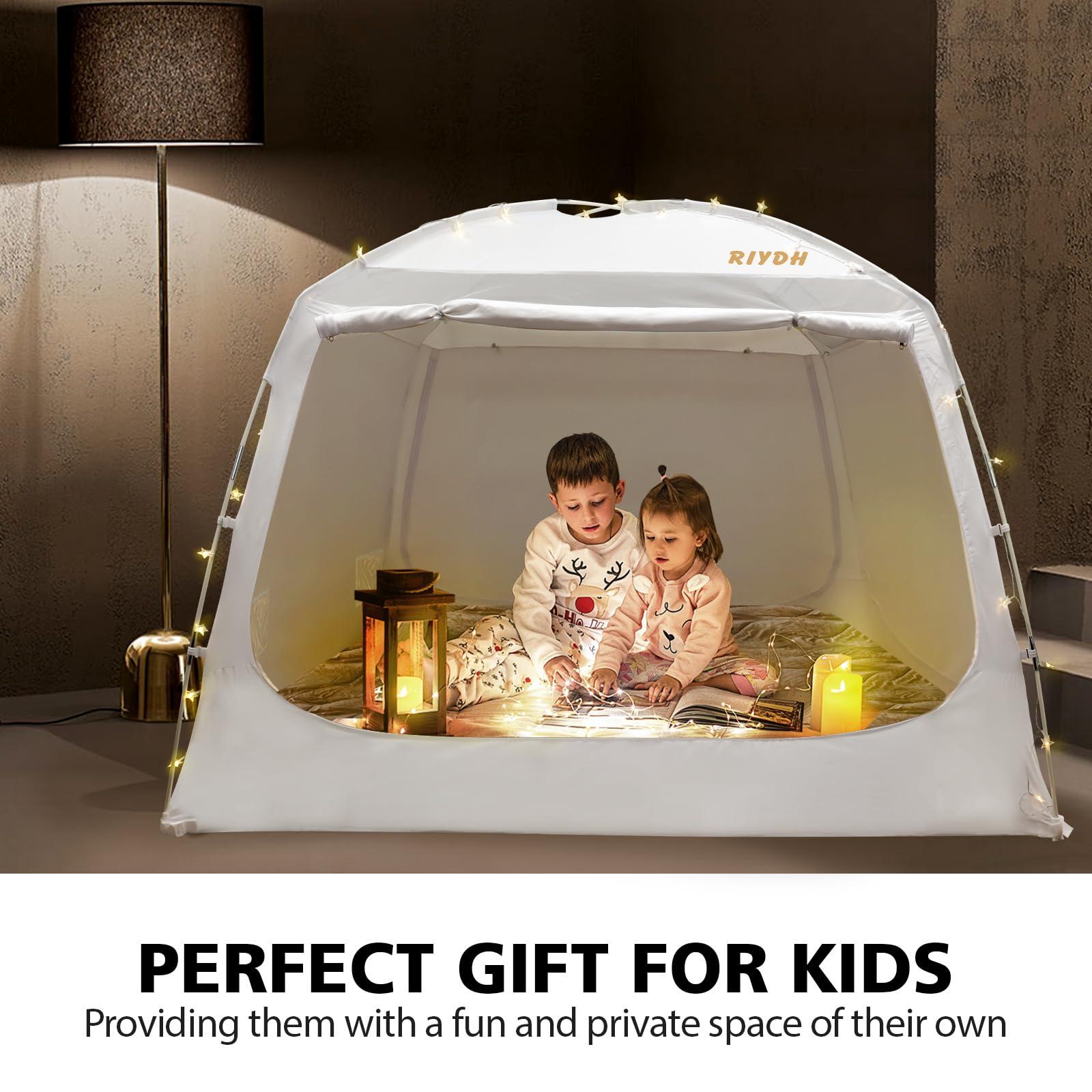 RIYDH RIYDH Bed Tent Bed Canopy Queen Size for Adult and Kids - Portable Sleeping Tents Indoor Dream Tents 70% Blackout with String Light 3 Doors Breathable Privacy Space Tents