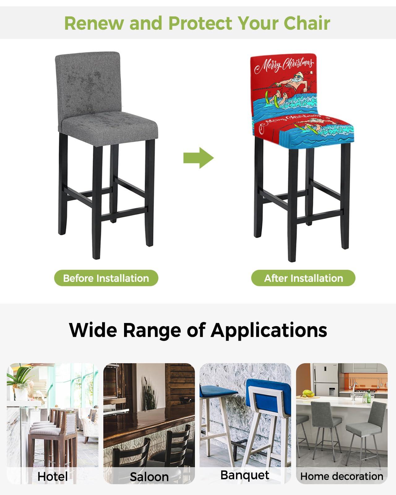 Boanket Red Santa Christmas Bar Stool Covers Set of 4 - Stretch Dining Chair Cover, Xmas Coastal Merry Christmas Kitchen Chair Slipcover Removable Counter Stool Cover for Island Chair, Pub Chair, Cafe