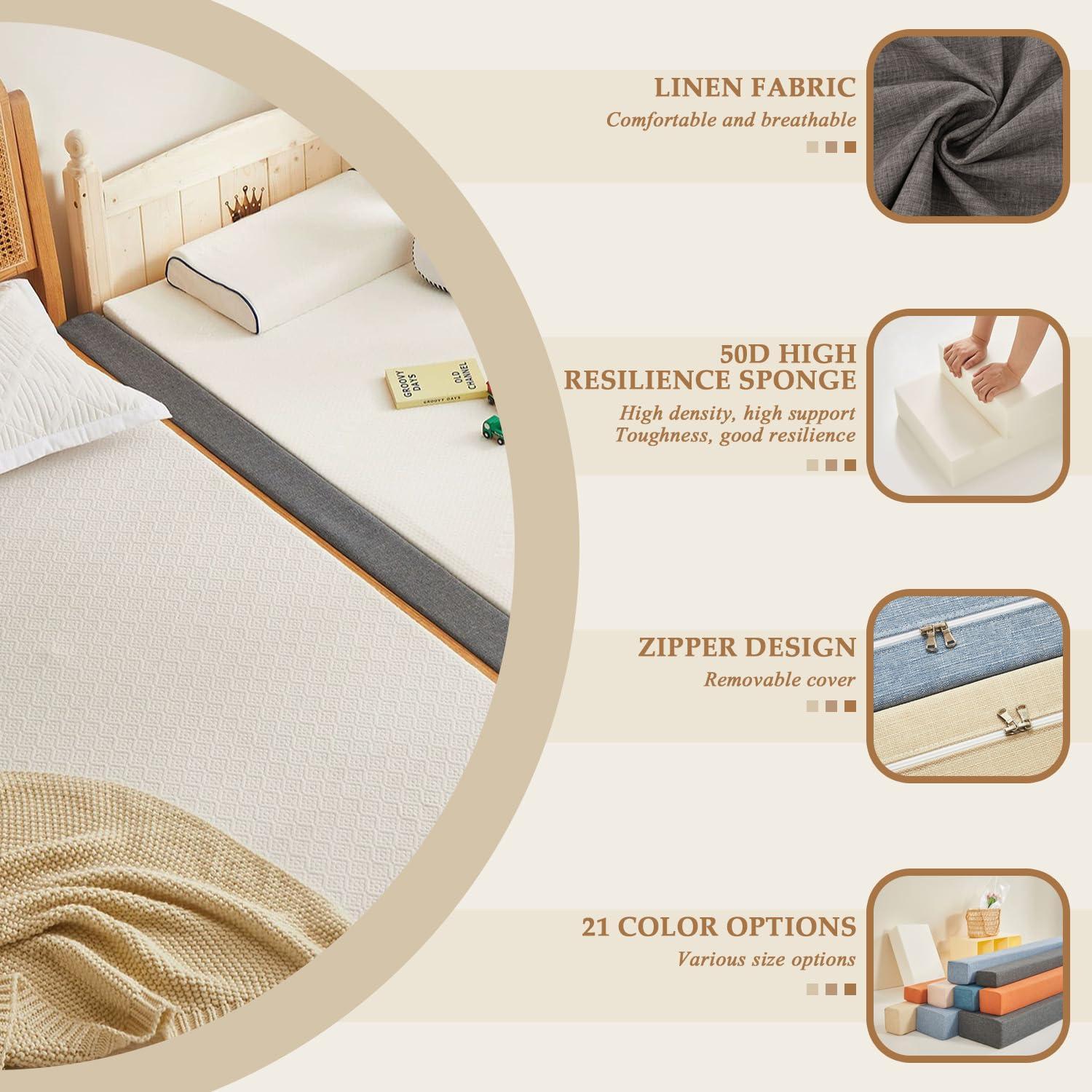 DQWJYYDS DQWJYYDS Bed Gap Filler Mattress Extender 70x2x10in(LxWxH) Mattress Gap Filler Headboard Pillow Close Gap Between Mattress Headboard and Wall for Full/Twin/Queen/Cal King/King Bed,Grey