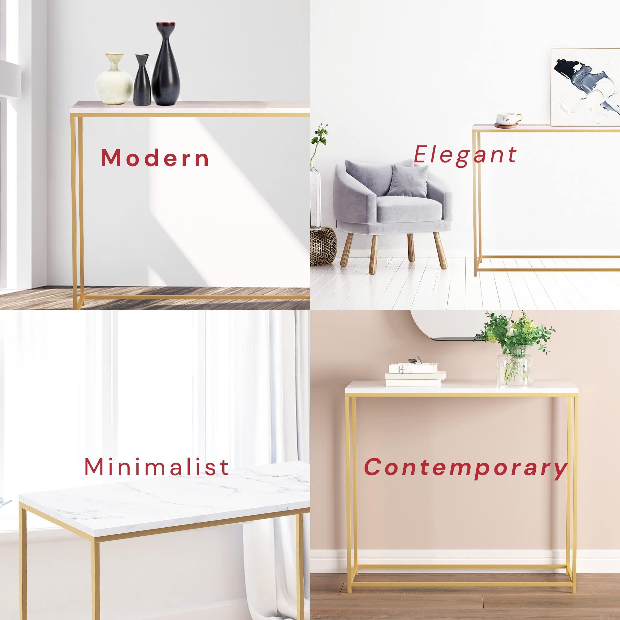 Safdie Safdie & Co. - Marble White Console Tables for Entryway, Gold Metal Console Table, Use As Doorway Table, Narrow Bar Table, or Accent Furniture for Decorating Foyer, 31 x 12 x 28 inches