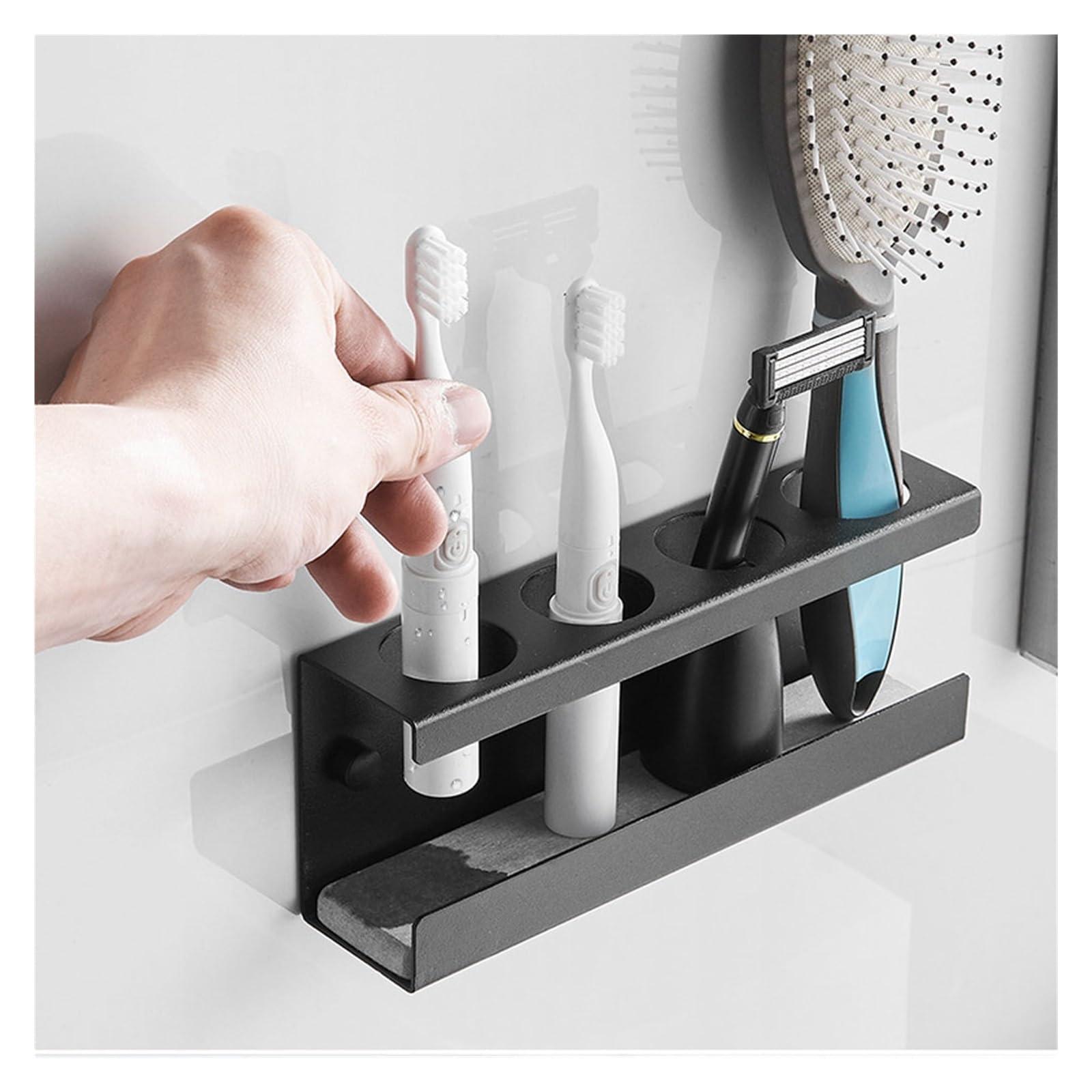 SENBAILU SENBAILU Toothbrush Rack Aluminum Toothbrush Holder Wall-Mounted Gun Gray Toothpaste Holder 4-Slot Storage Rack Easy to Install Without Drilling Bathroom Toothbrush Holder(S20cm)