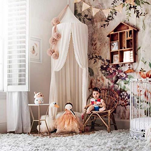 OldPAPA OldPAPA Kids Bed Canopy with Pom Pom Hanging Mosquito Net for Baby Crib Nook Castle Game Tent Nursery Play Room DecorWhite