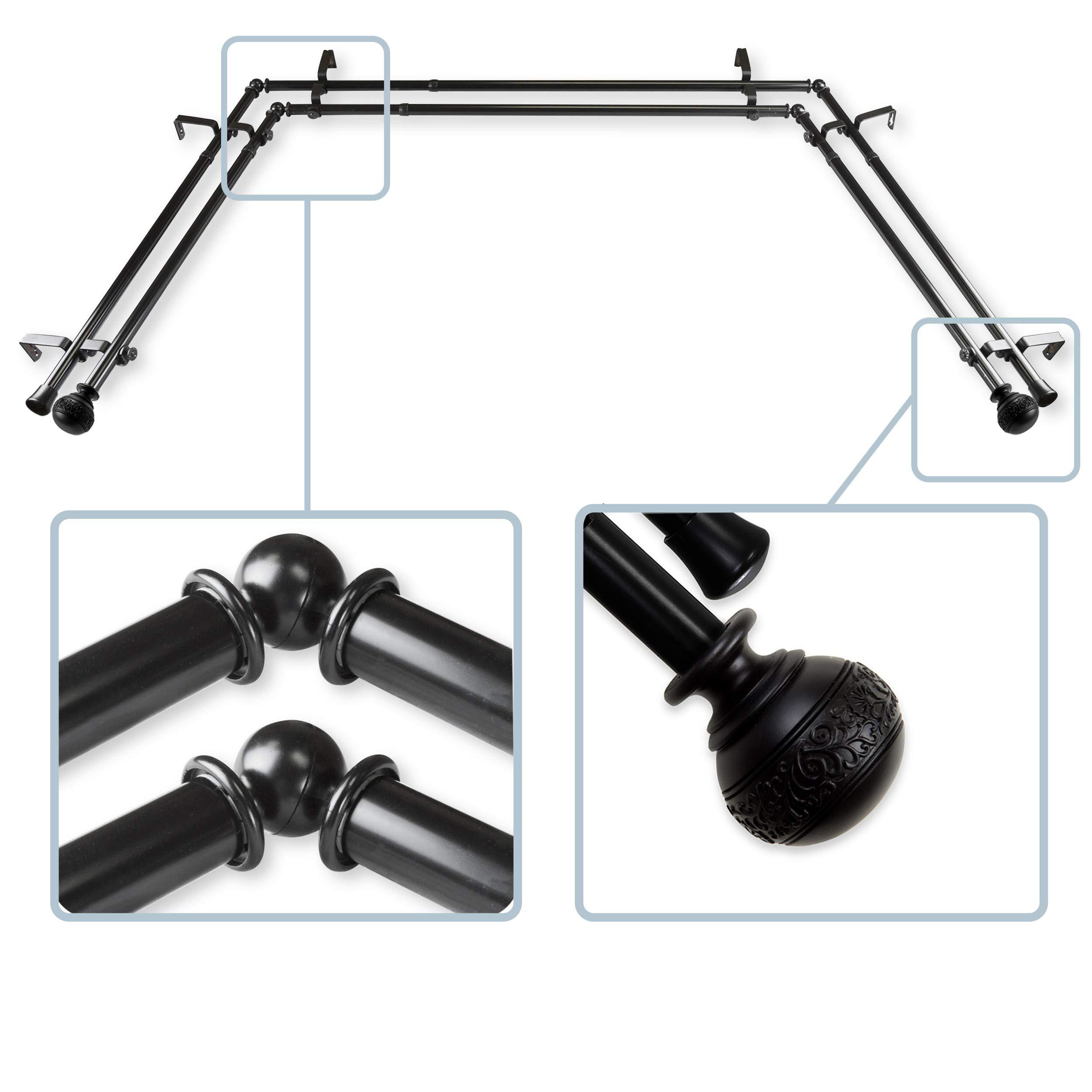 Rod Desyne Rod Desyne 13/16" Nathan Bay Window Double Curtain Rod, 20-36", 38-72", Black